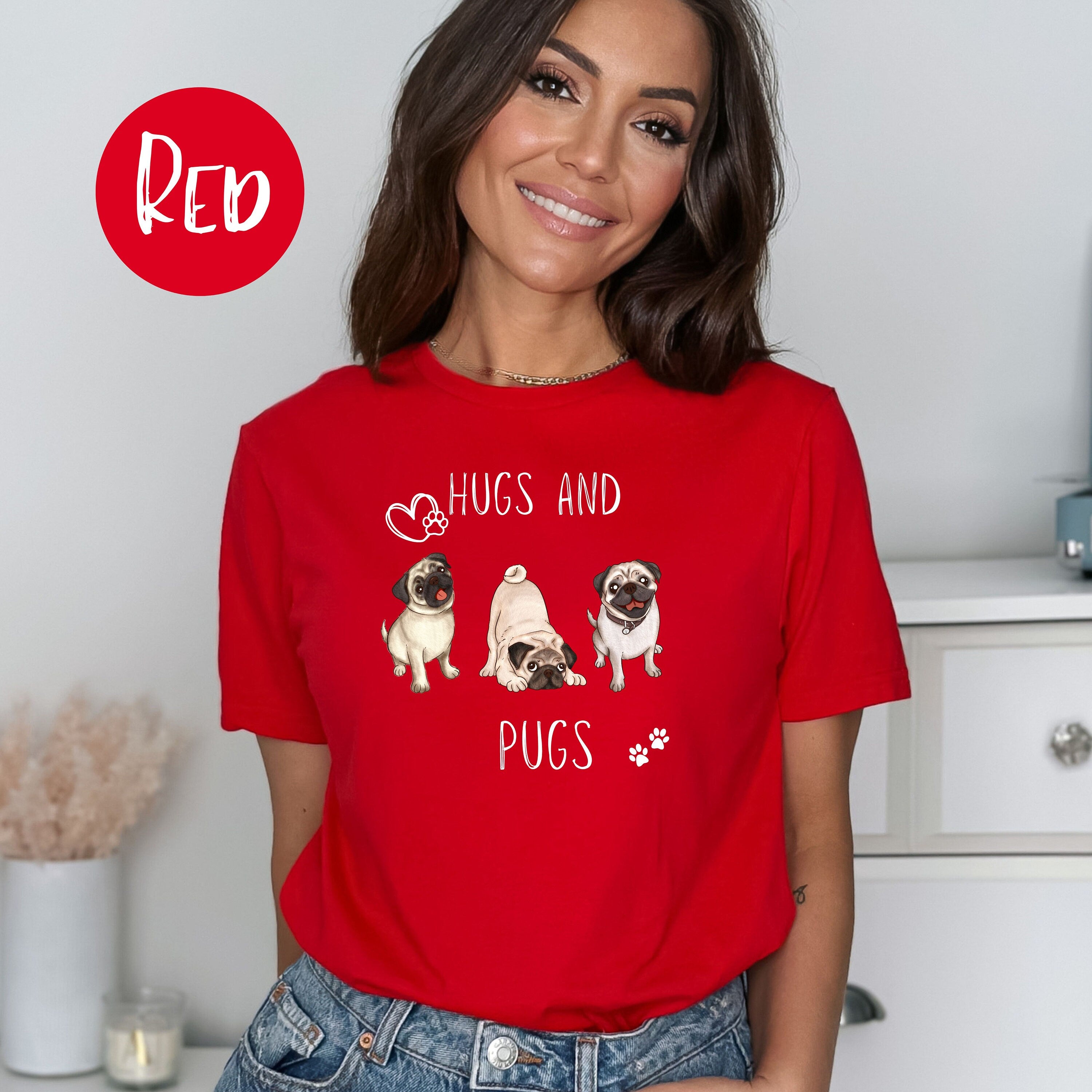 Hugs and Pugs Tee Shirt Gift for Pug Lovers