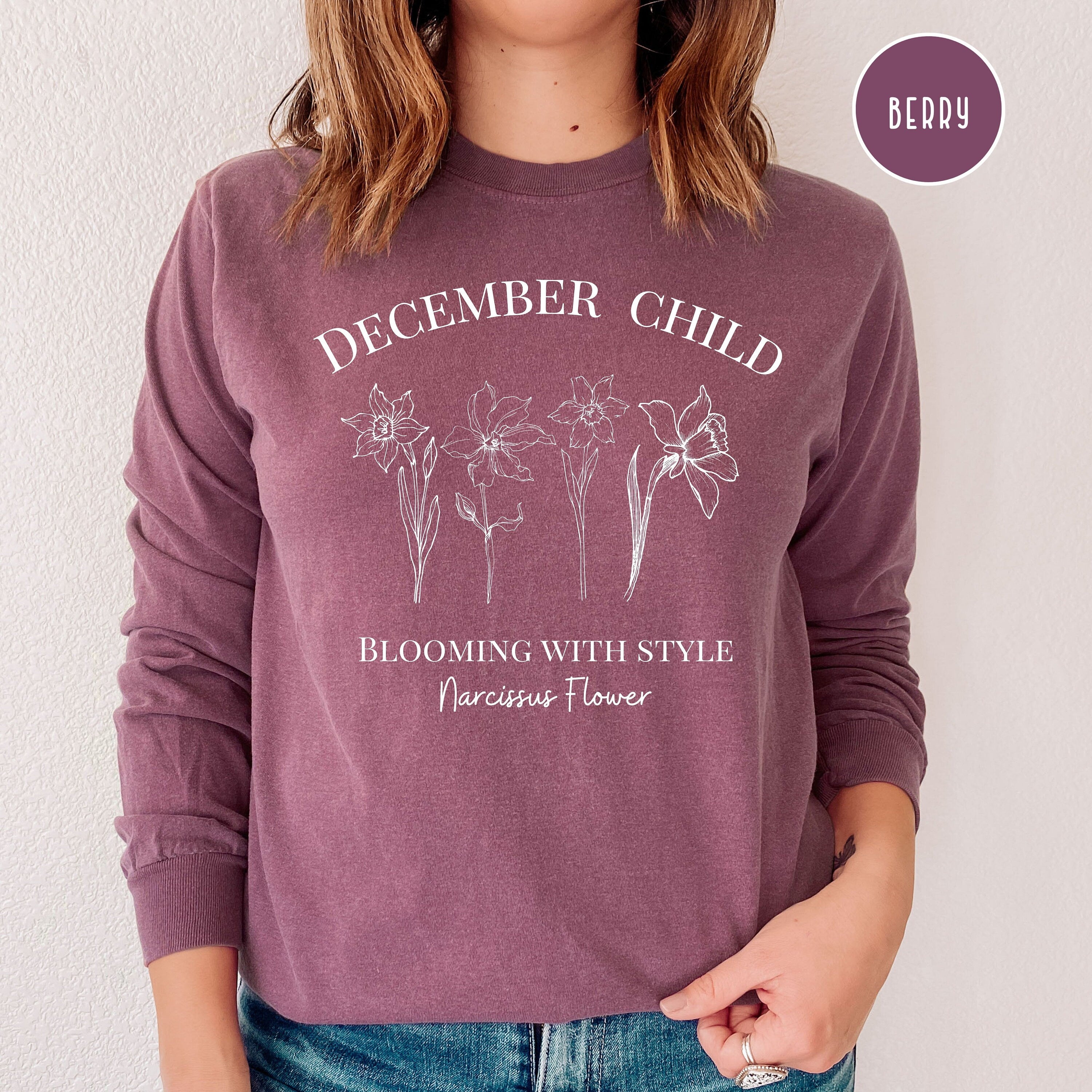 December Birth Flower Comfort Colors® Long Sleeve Tee