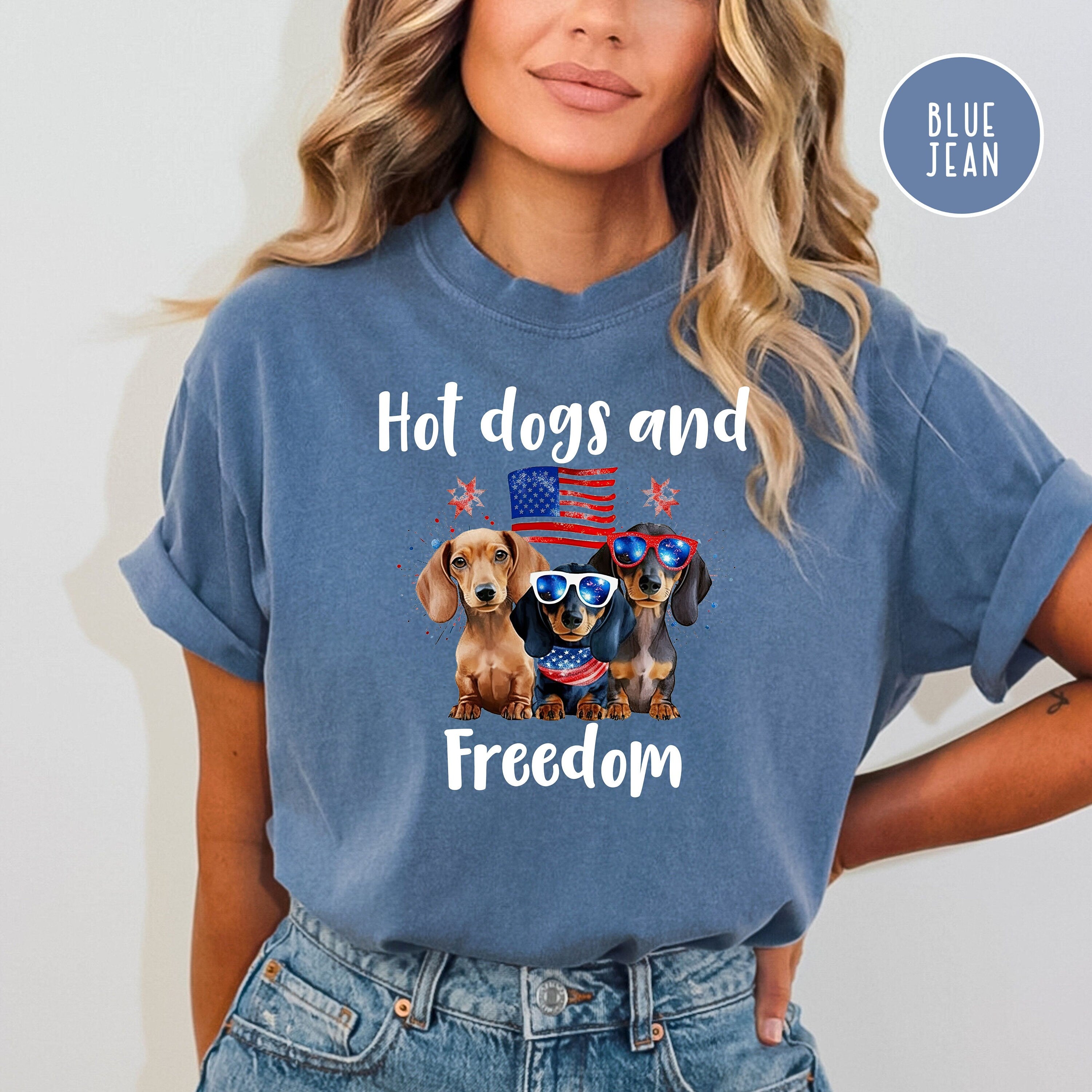 4th of July Hot Dogs and Freedom Wiener Dog Lover Comfort Colors® Tee