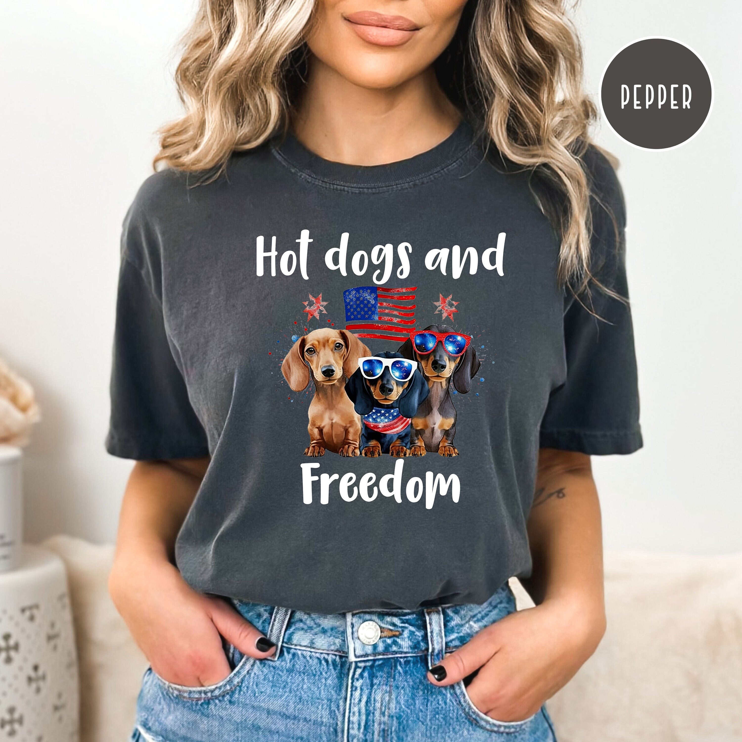 4th of July Hot Dogs and Freedom Wiener Dog Lover Comfort Colors® Tee