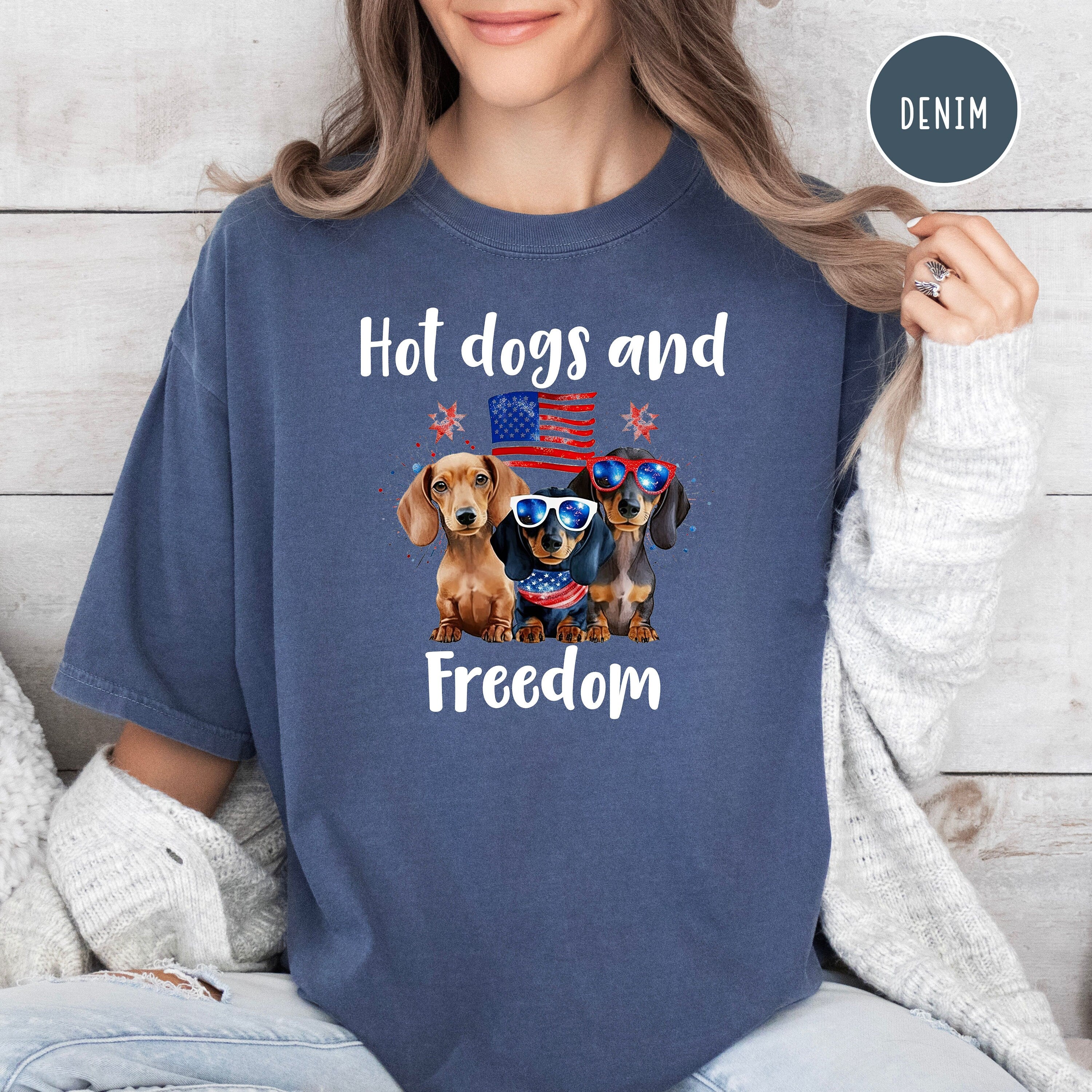 4th of July Hot Dogs and Freedom Wiener Dog Lover Comfort Colors® Tee