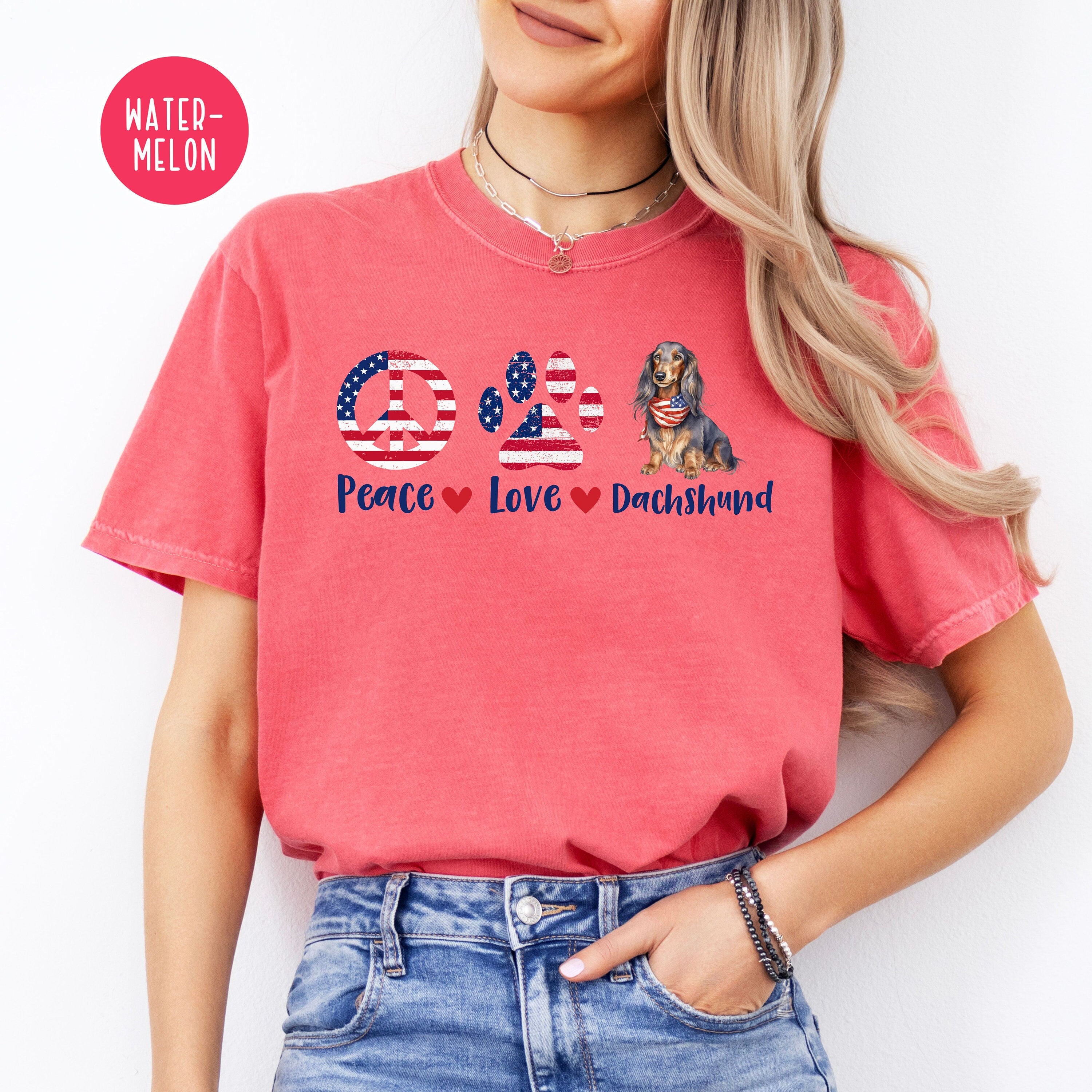 Peace Love Dachshund 4th of July Comfort Colors® Tee