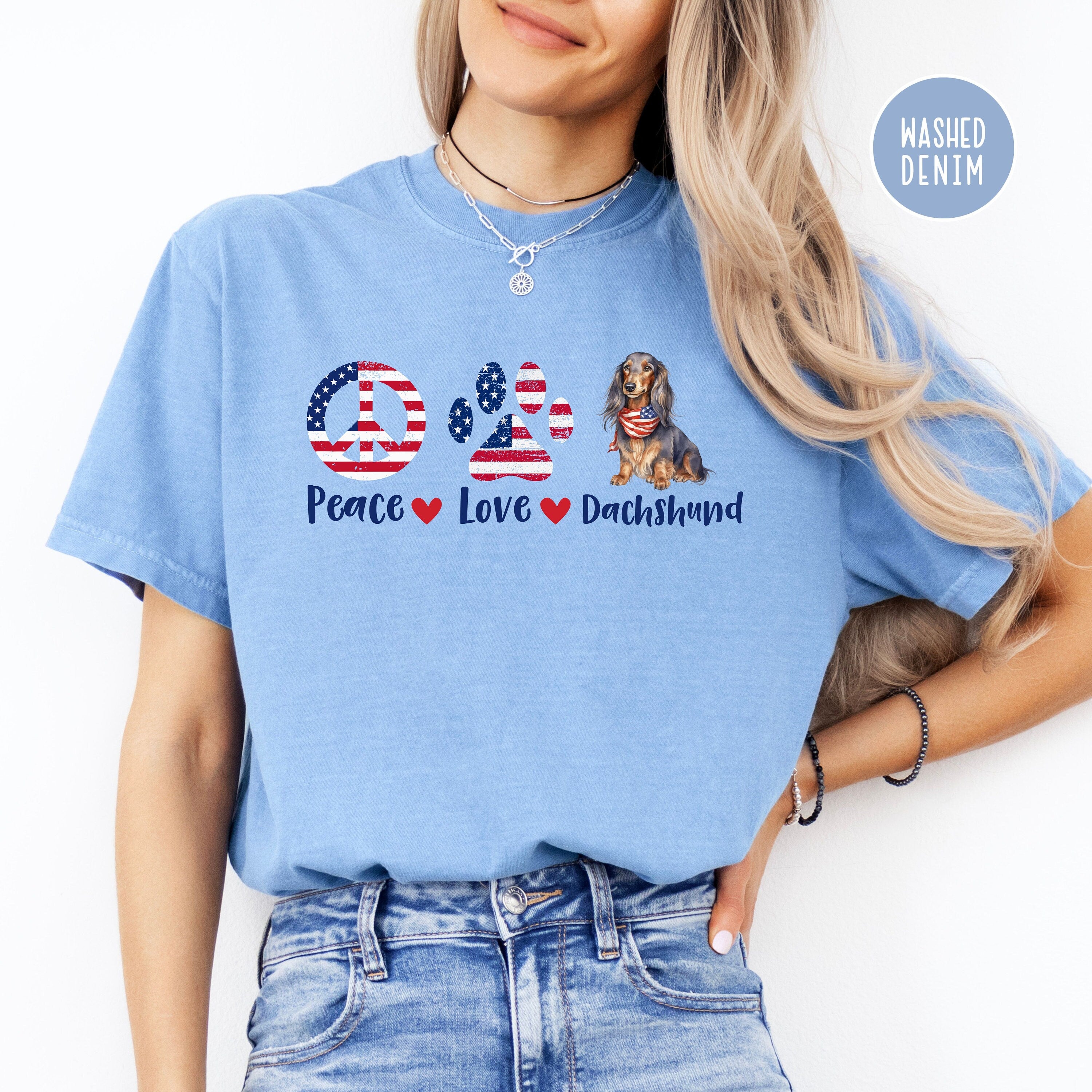 Peace Love Dachshund 4th of July Comfort Colors® Tee