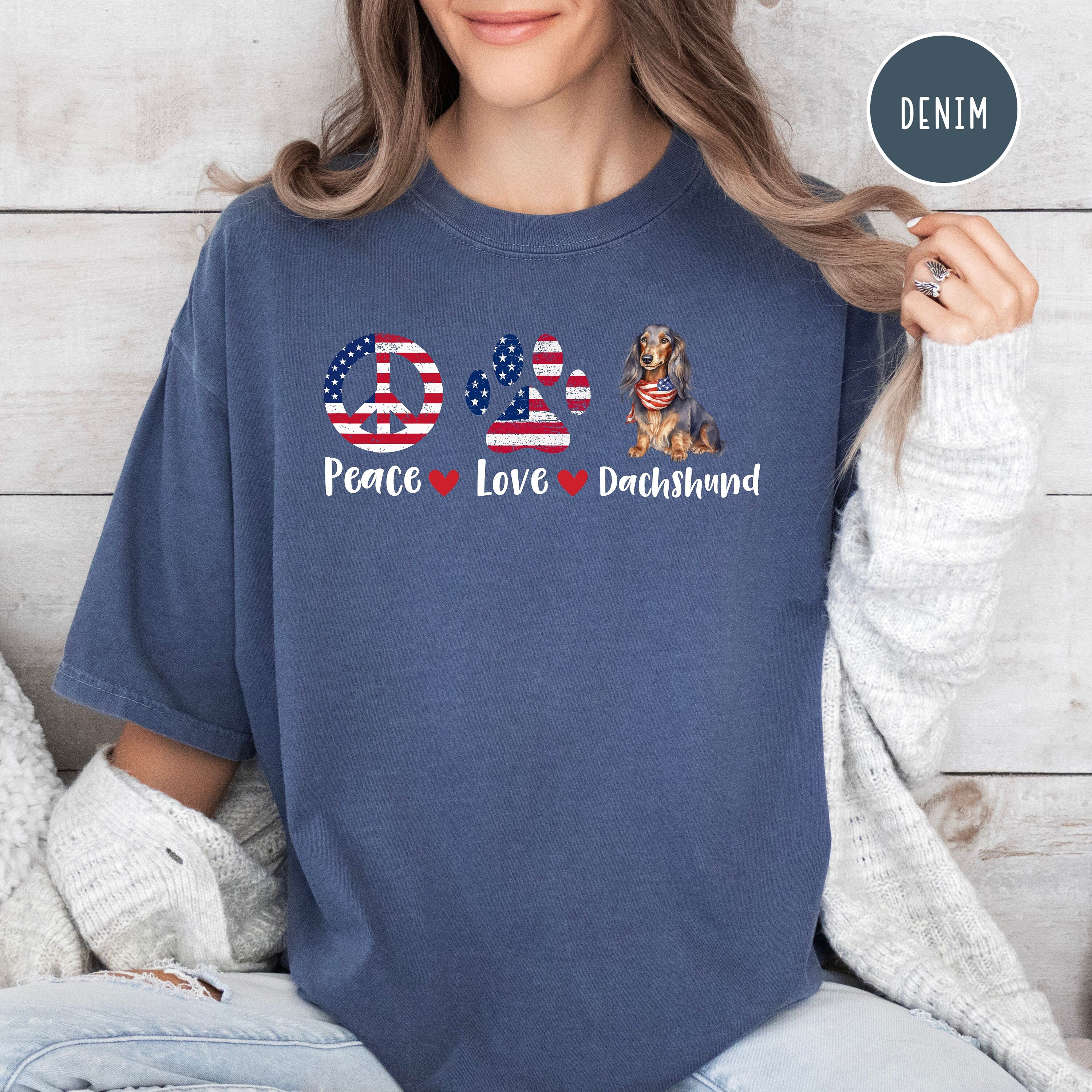 Peace Love Dachshund 4th of July Comfort Colors® Tee