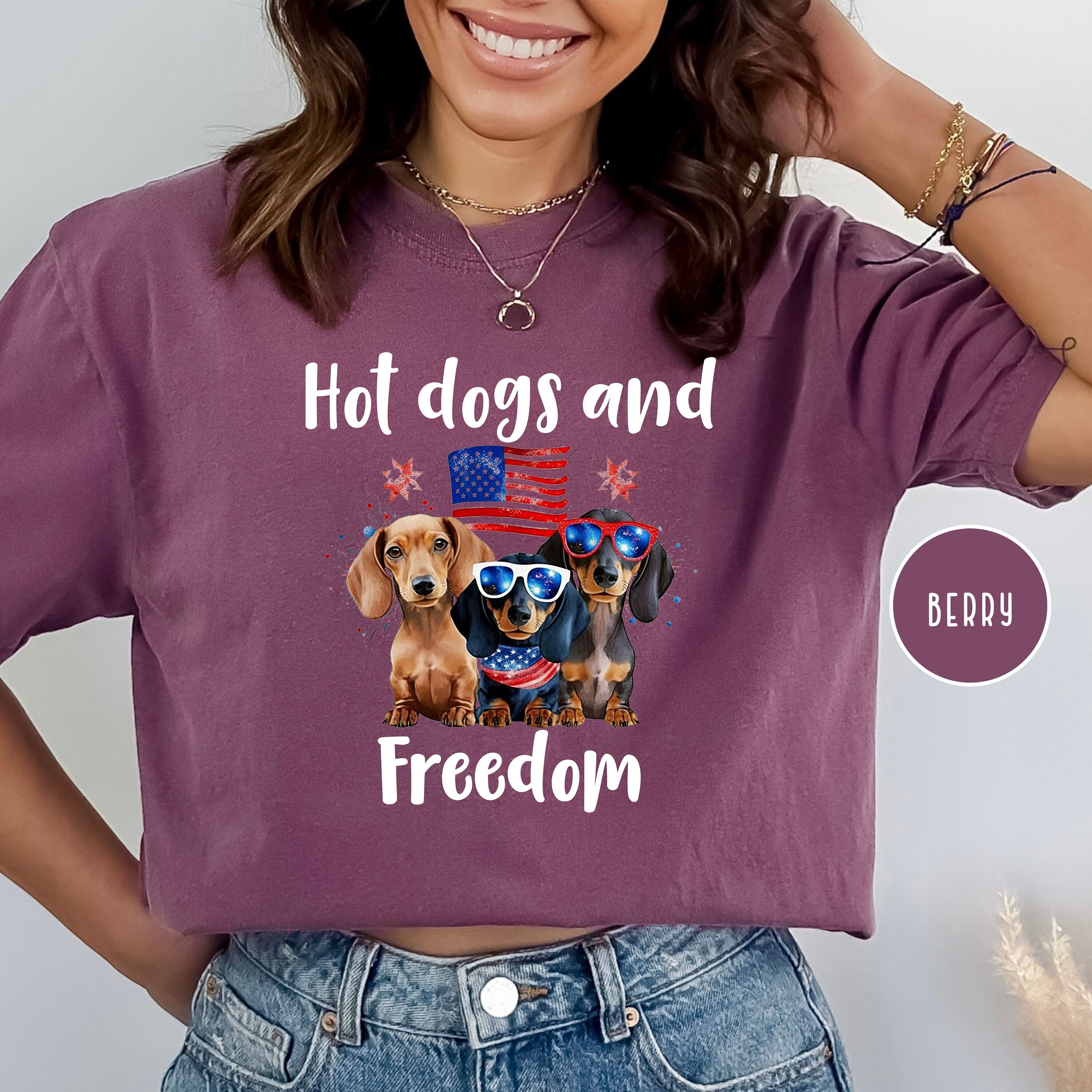 4th of July Hot Dogs and Freedom Wiener Dog Lover Comfort Colors® Tee