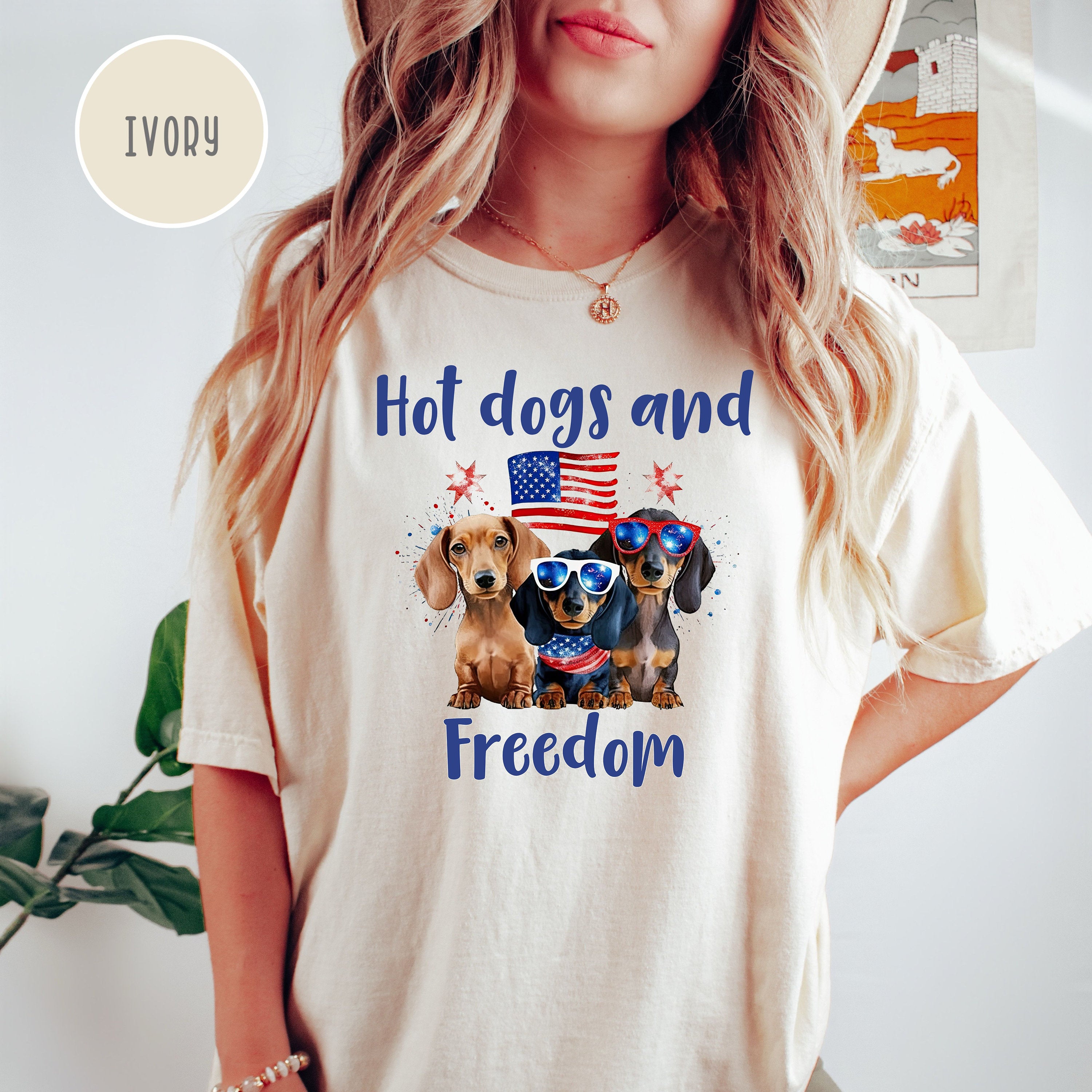 4th of July Hot Dogs and Freedom Wiener Dog Lover Comfort Colors® Tee