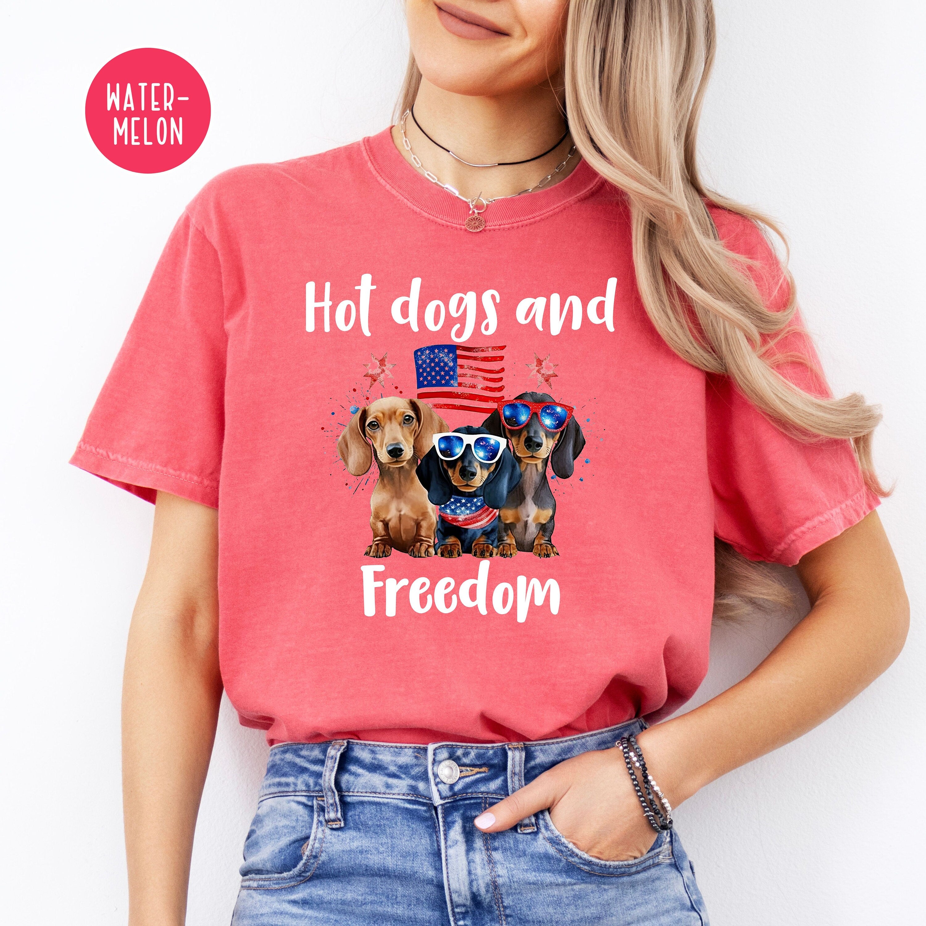 4th of July Hot Dogs and Freedom Wiener Dog Lover Comfort Colors® Tee