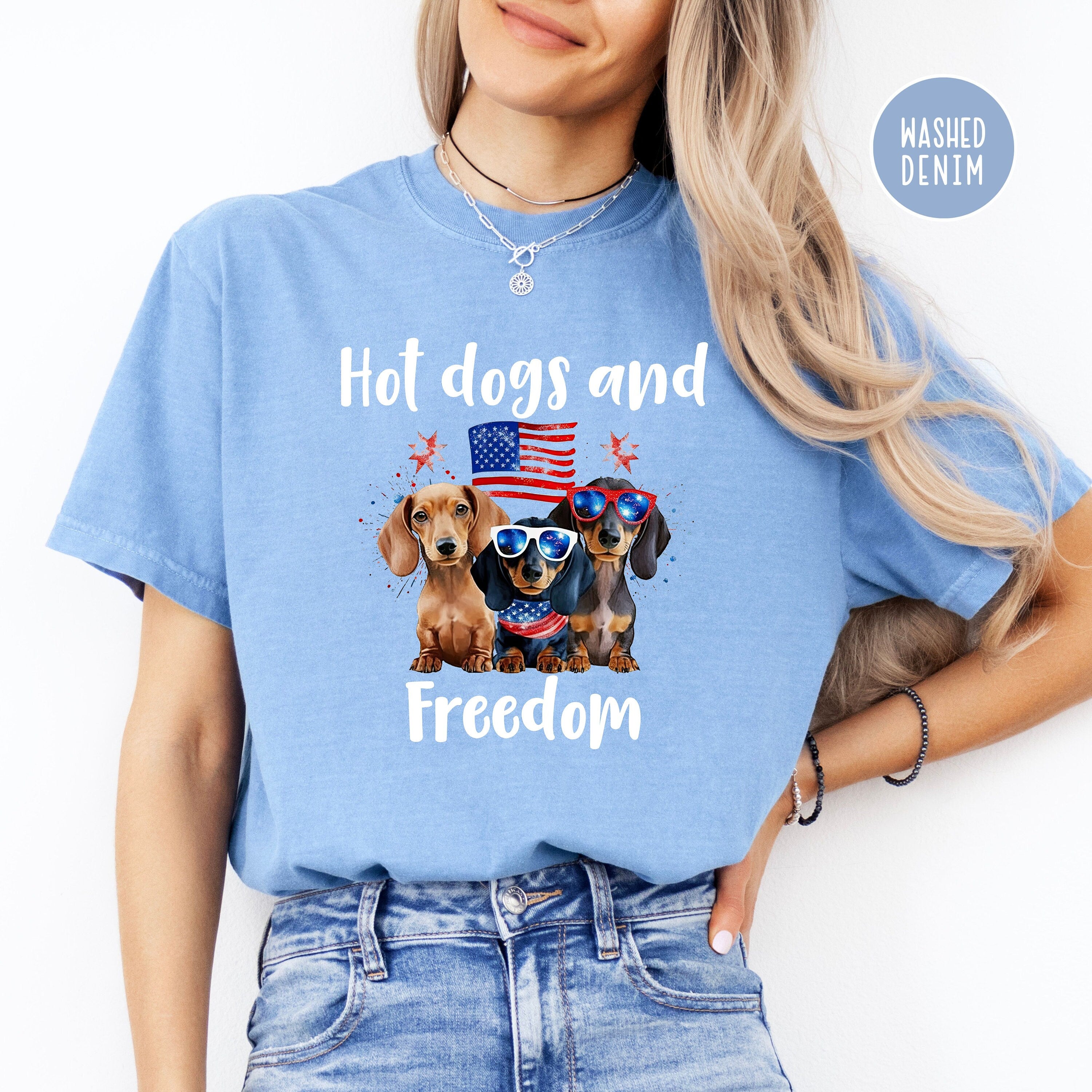 4th of July Hot Dogs and Freedom Wiener Dog Lover Comfort Colors® Tee