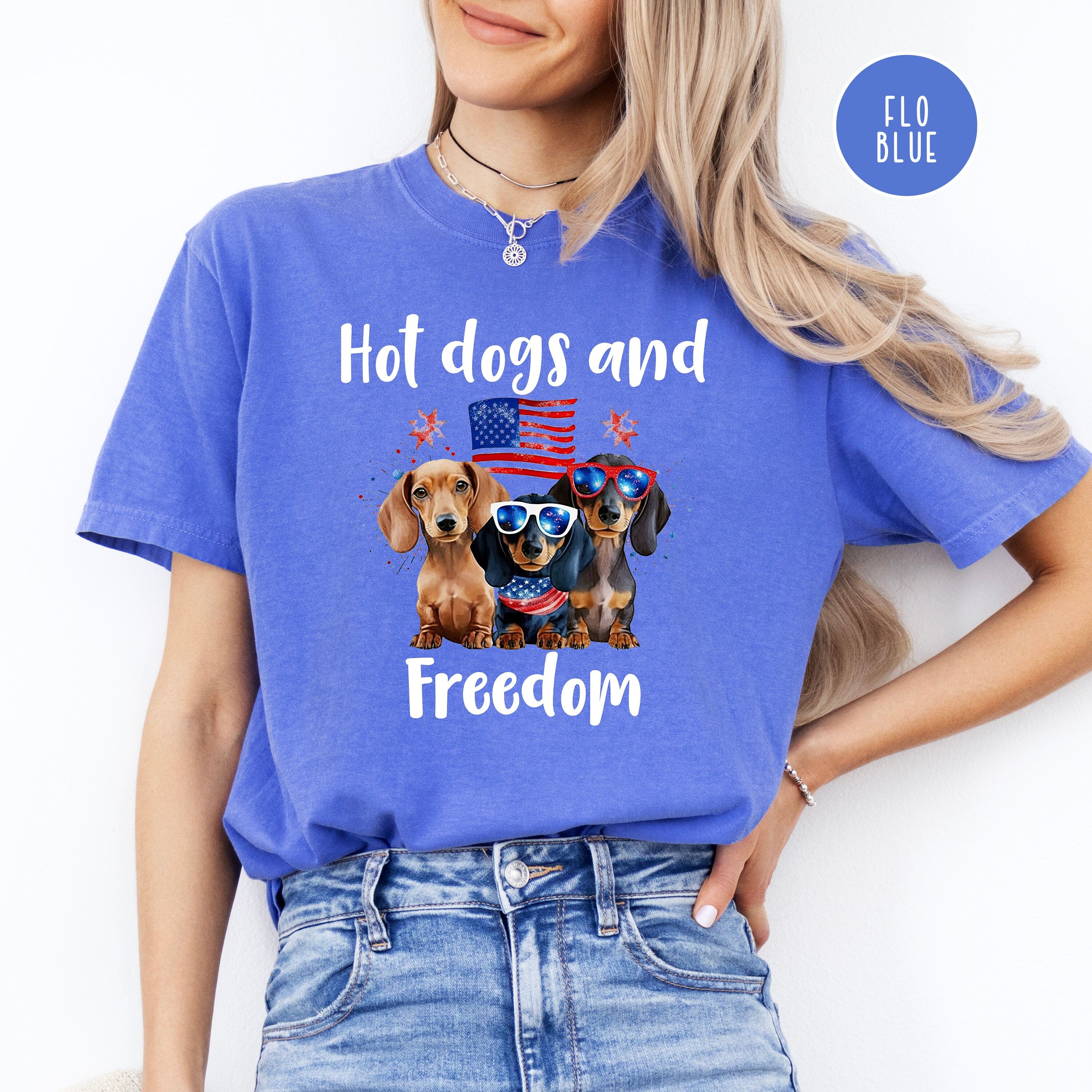 4th of July Hot Dogs and Freedom Wiener Dog Lover Comfort Colors® Tee