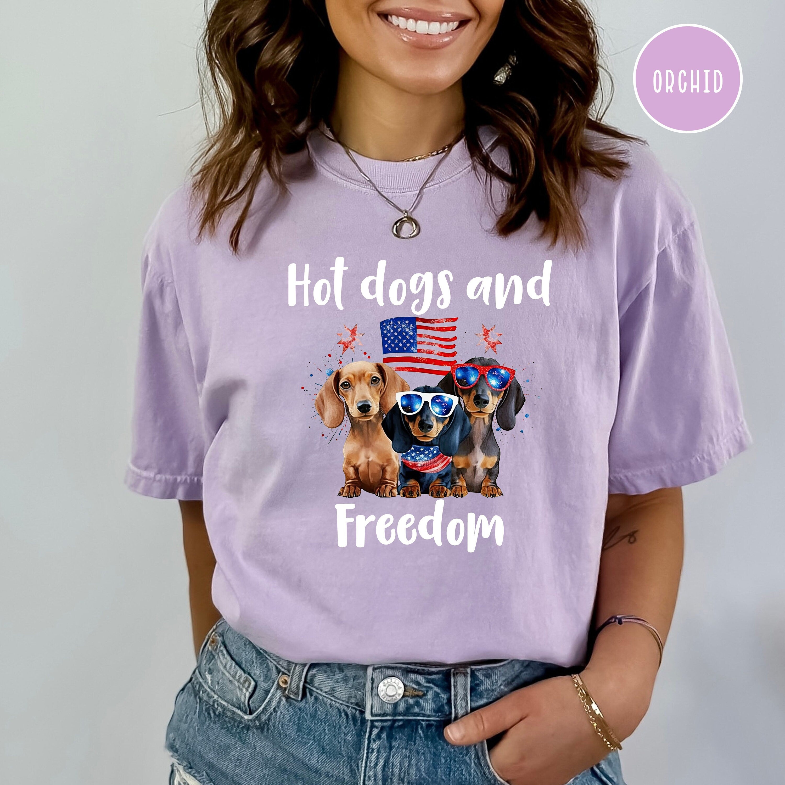 4th of July Hot Dogs and Freedom Wiener Dog Lover Comfort Colors® Tee