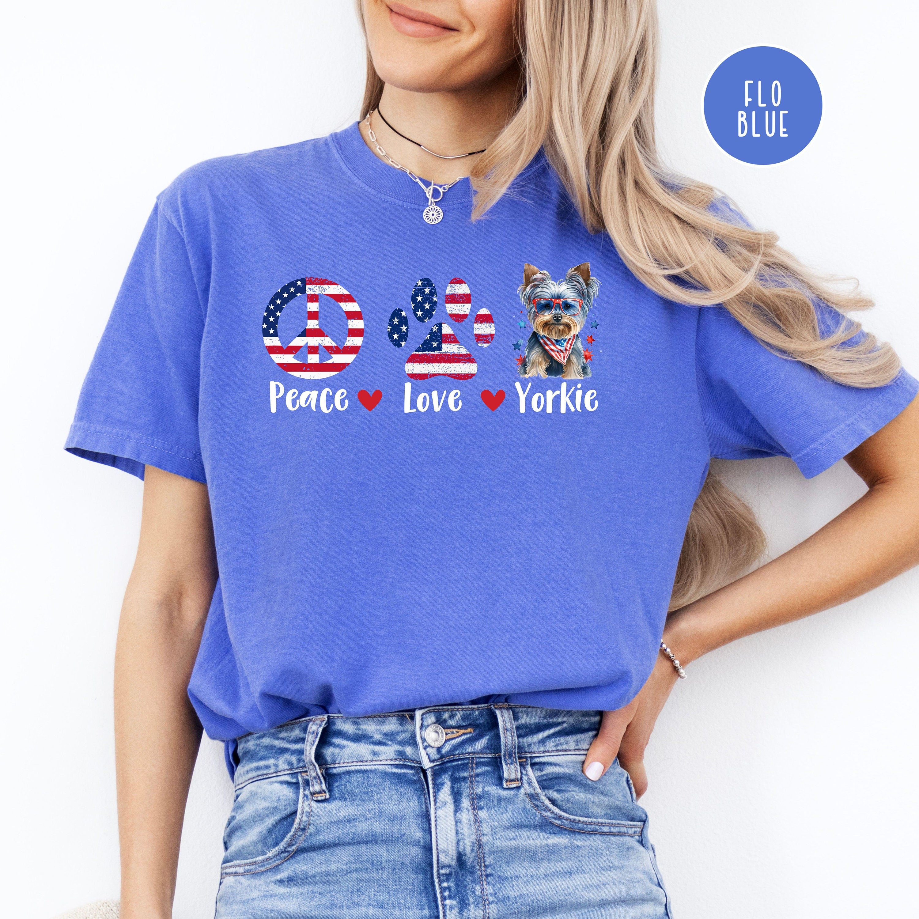 Peace Love Yorkie Patriotic Comfort Colors® Tee