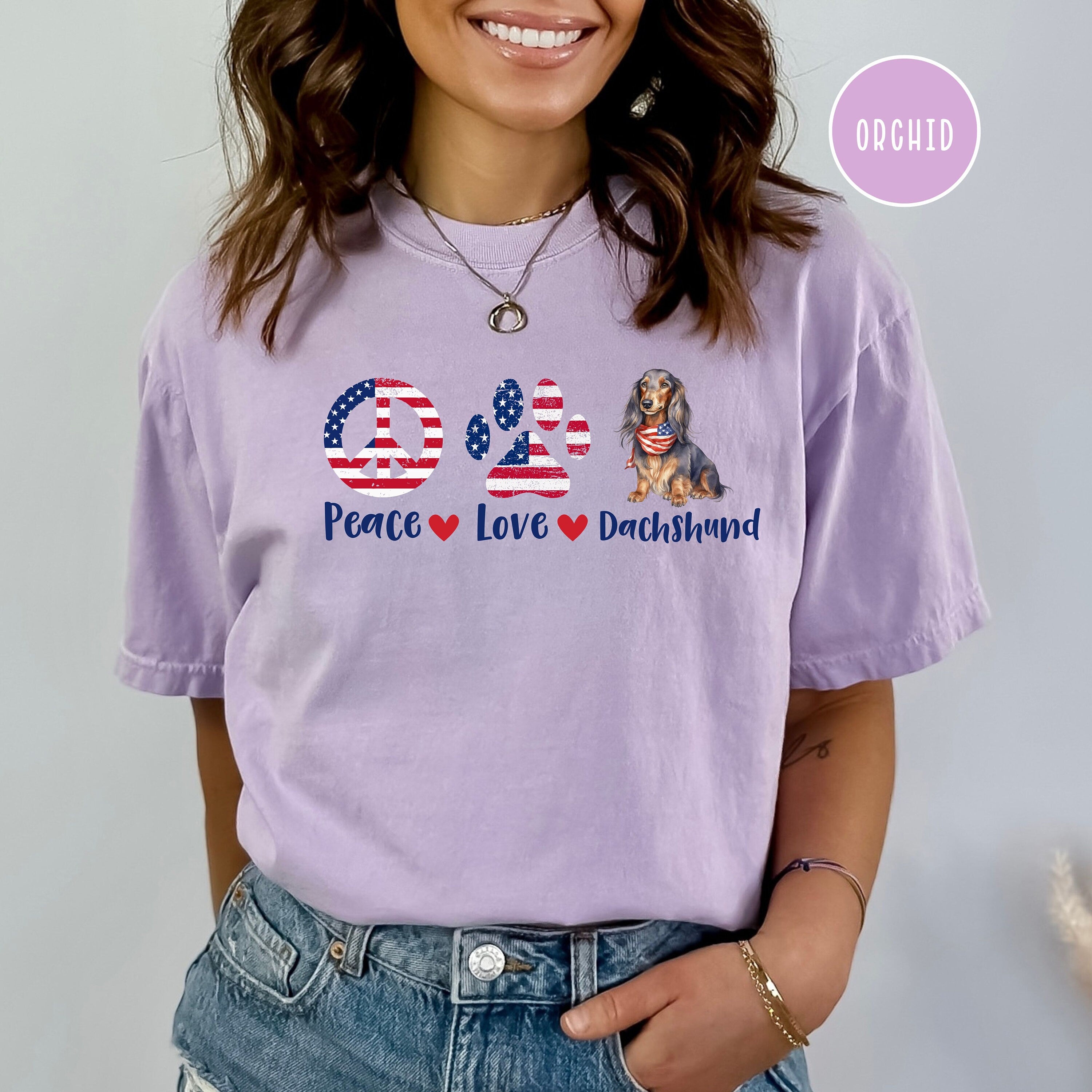 Peace Love Dachshund 4th of July Comfort Colors® Tee