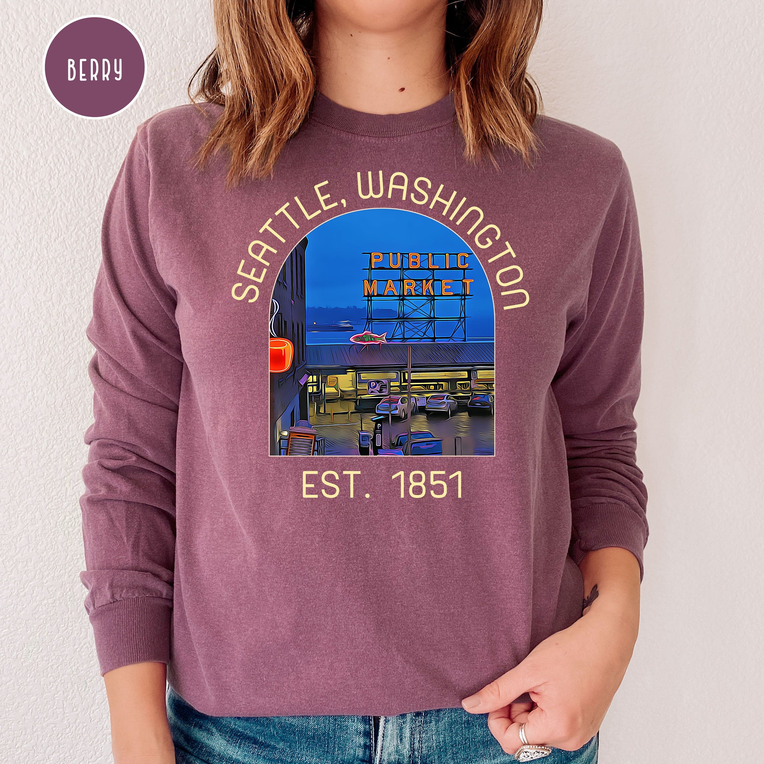 Seattle Washington Public Market Comfort Colors® Long Sleeve Tee