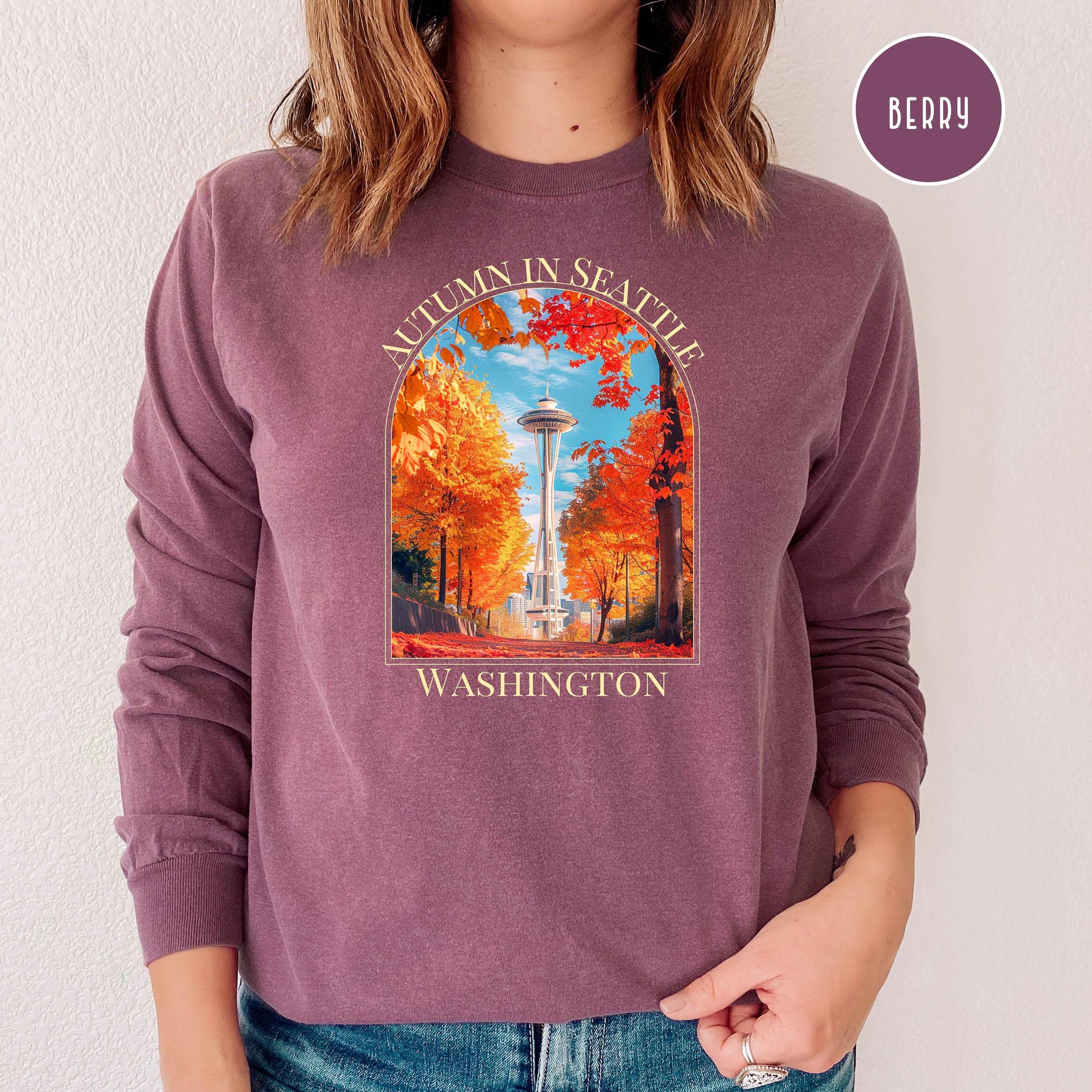 Seattle Washington Autumn Comfort Colors® Long Sleeve Tee