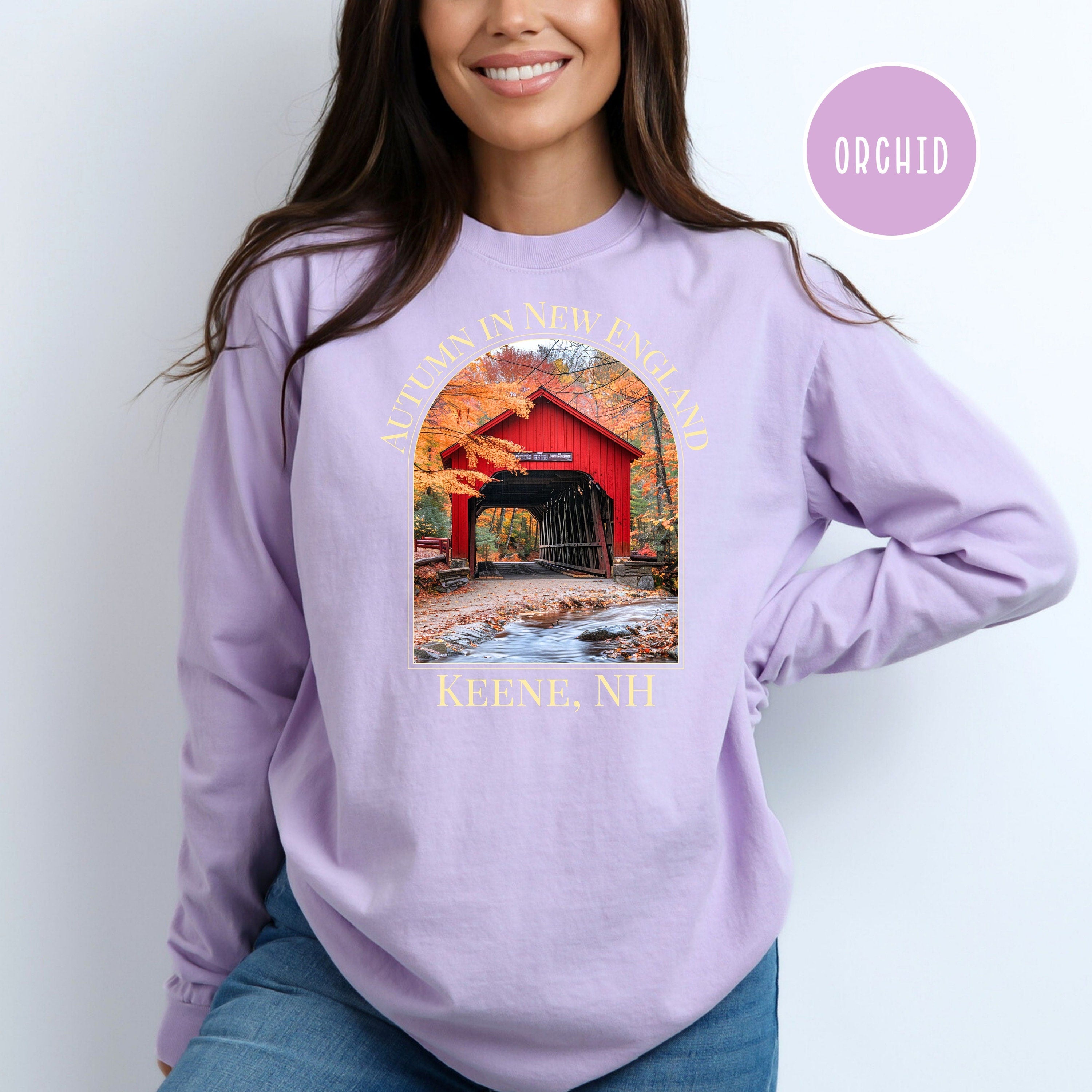 Keene New Hampshire Covered Bridge Comfort Colors® Long Sleeve Tee, Keene NH Tee, New Hampshire Vacation Gift, Keene New Hampshire Gift Tee