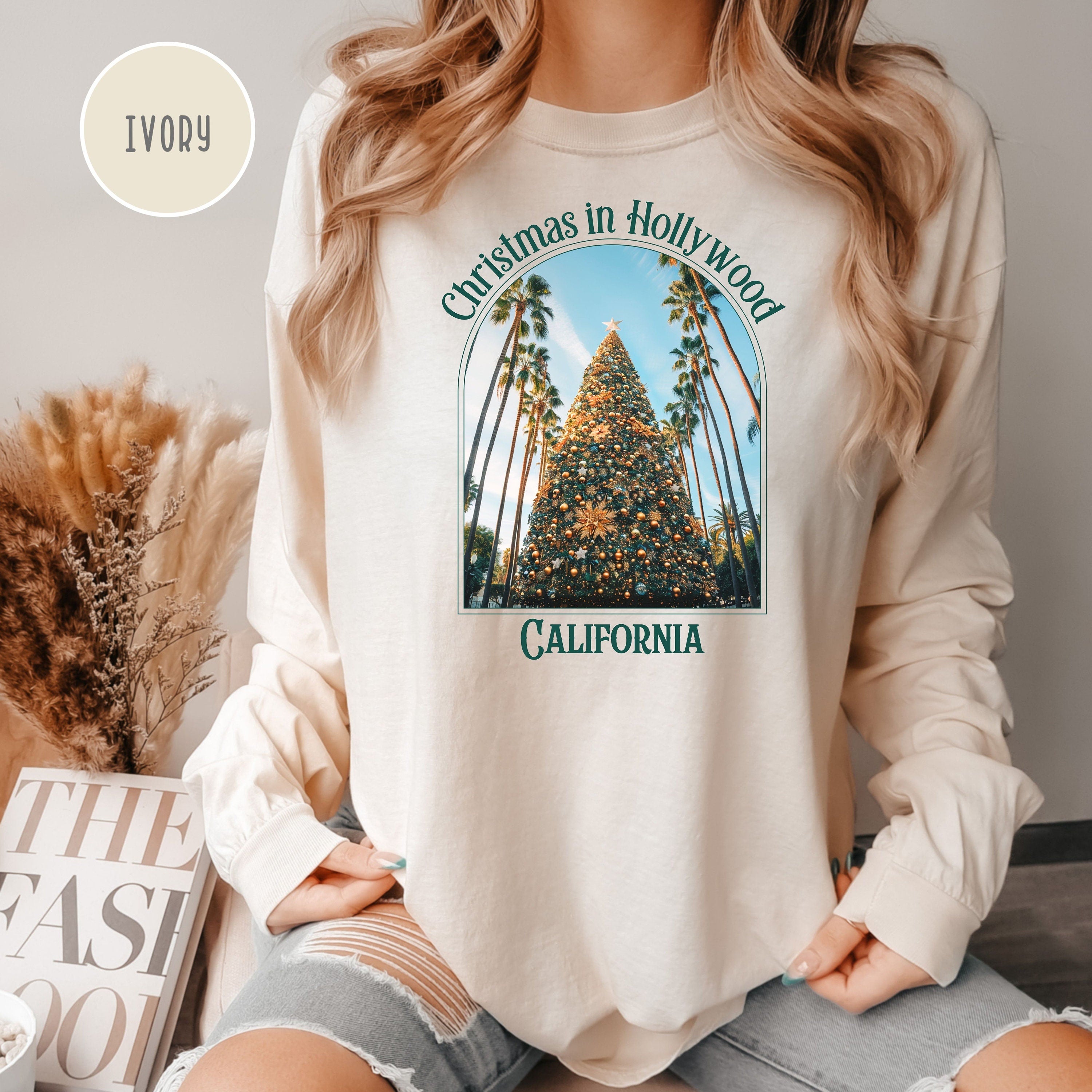 Hollywood California Christmas Comfort Colors® Long Sleeve, California Xmas Tree, Hollywood California Christmas Gift, California Xmas Tee