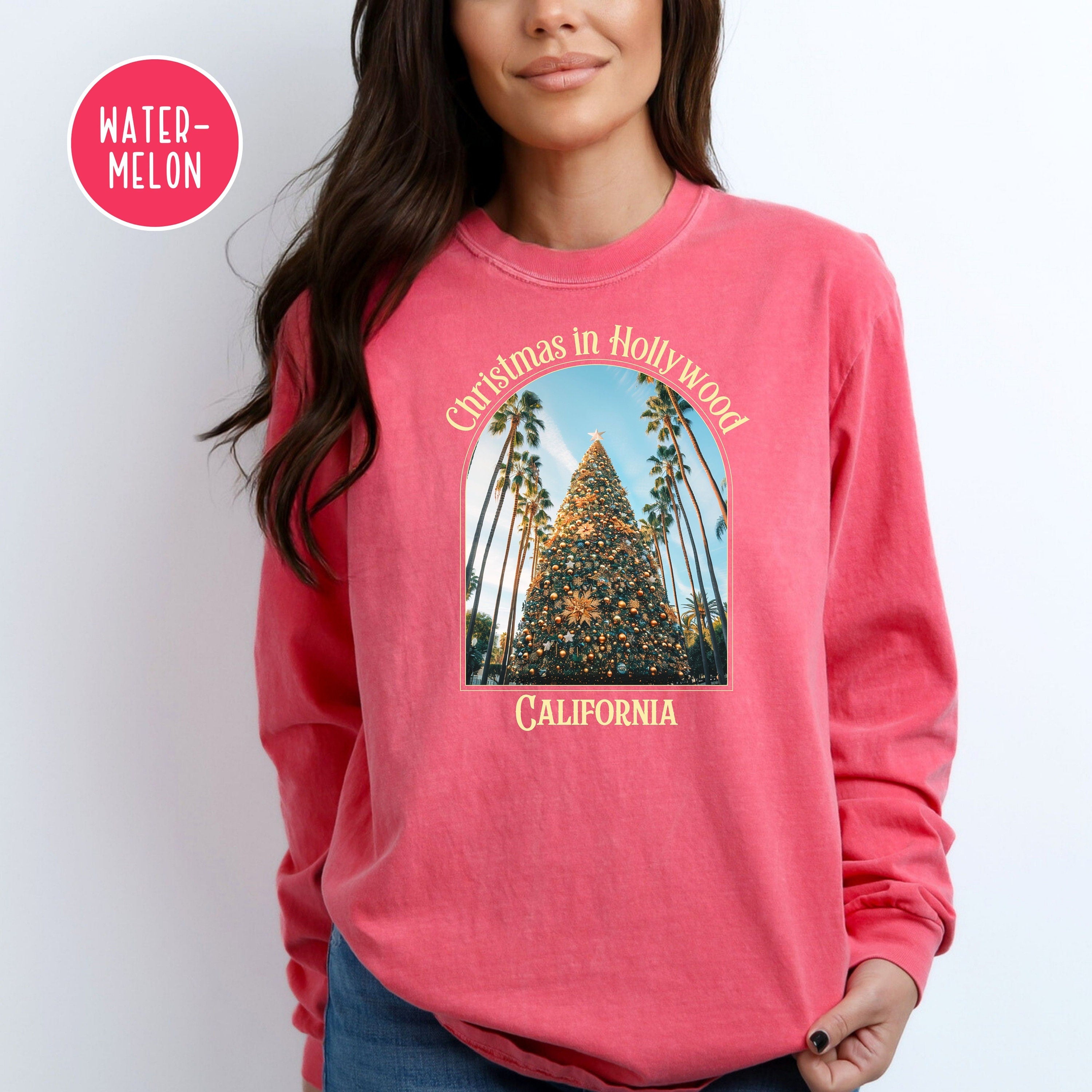 Hollywood California Christmas Comfort Colors® Long Sleeve, California Xmas Tree, Hollywood California Christmas Gift, California Xmas Tee