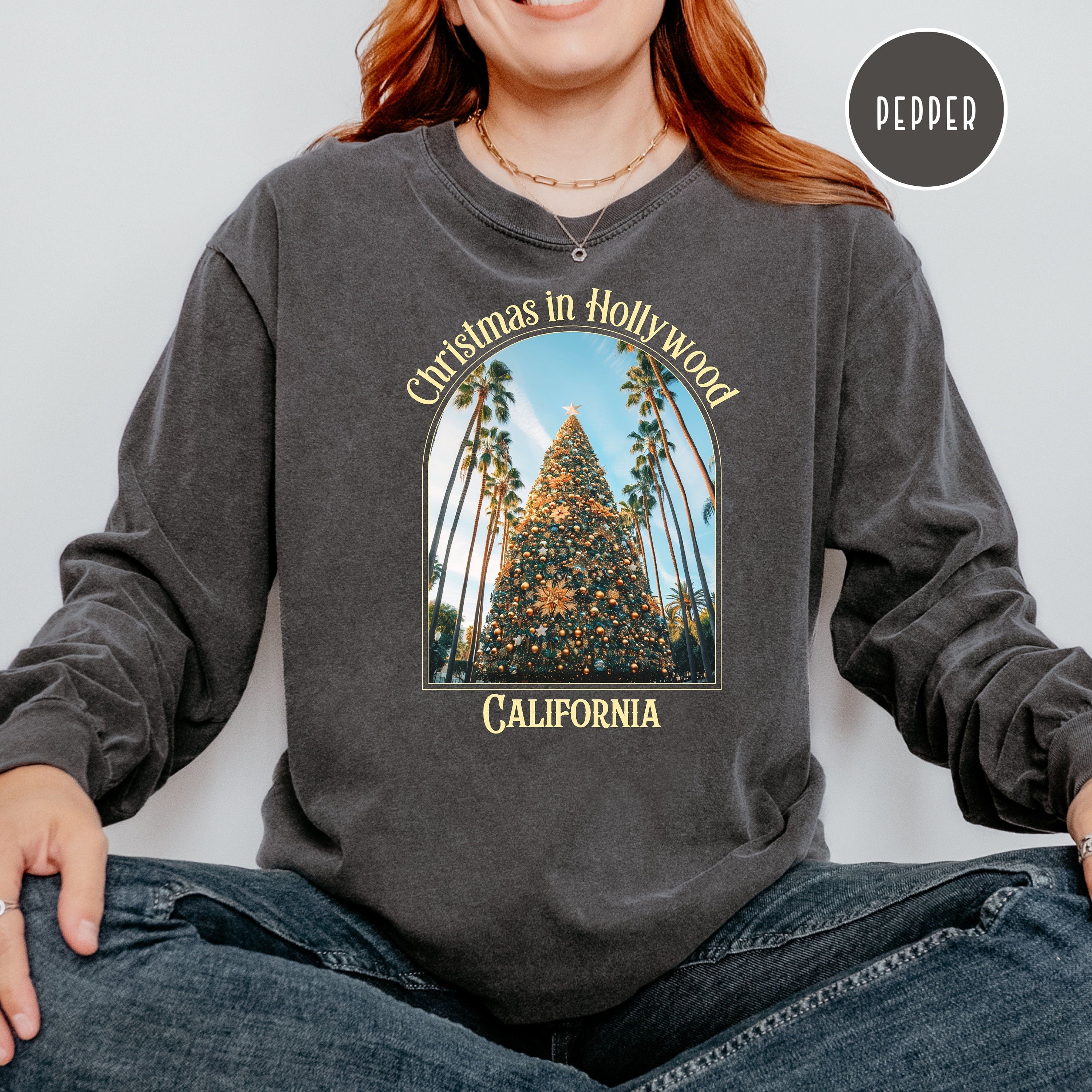 Hollywood California Christmas Comfort Colors® Long Sleeve, California Xmas Tree, Hollywood California Christmas Gift, California Xmas Tee