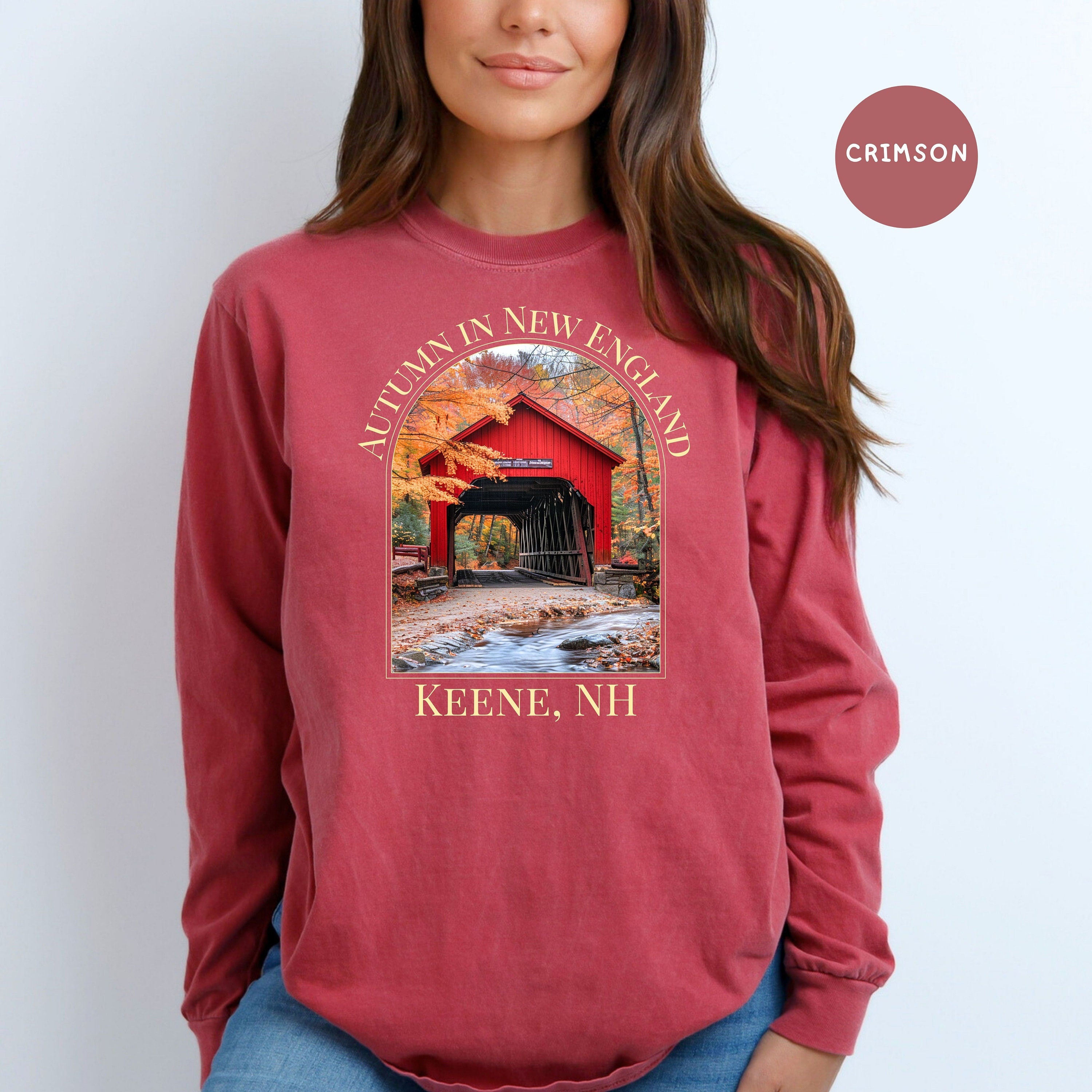 Keene New Hampshire Covered Bridge Comfort Colors® Long Sleeve Tee, Keene NH Tee, New Hampshire Vacation Gift, Keene New Hampshire Gift Tee