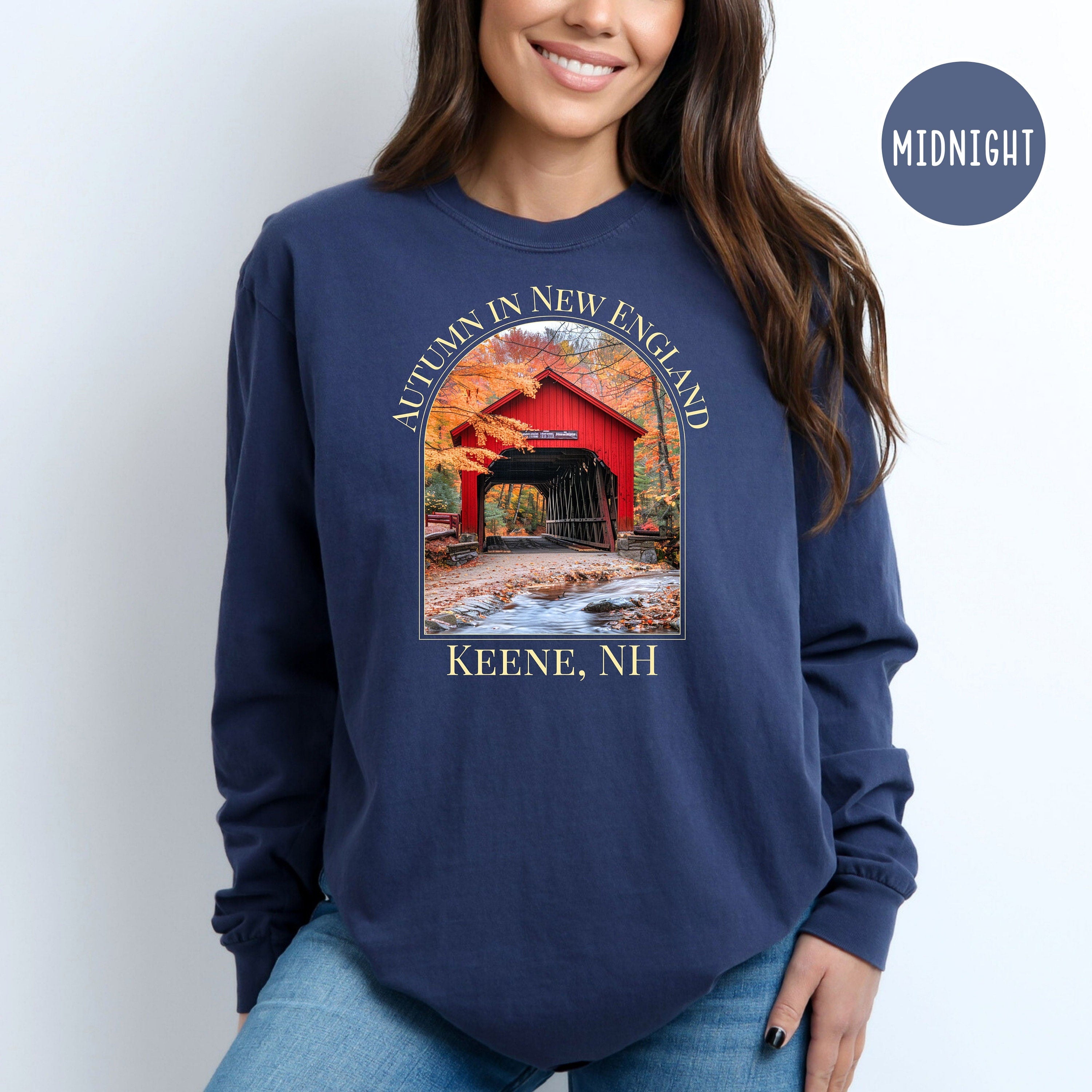 Keene New Hampshire Covered Bridge Comfort Colors® Long Sleeve Tee, Keene NH Tee, New Hampshire Vacation Gift, Keene New Hampshire Gift Tee
