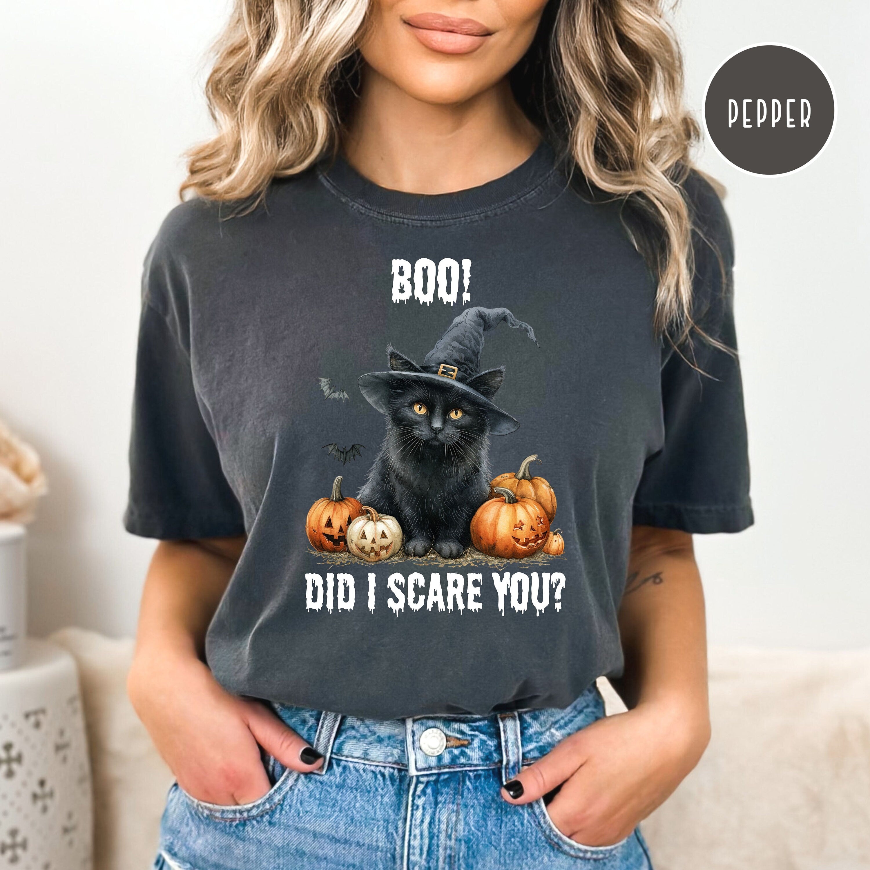 Funny Black Cat Comfort Colors® Halloween Tee Shirt, Boo Halloween Shirt, Cat Lover Halloween Gift Tee, Halloween Cute Cat Party Gift Shirt