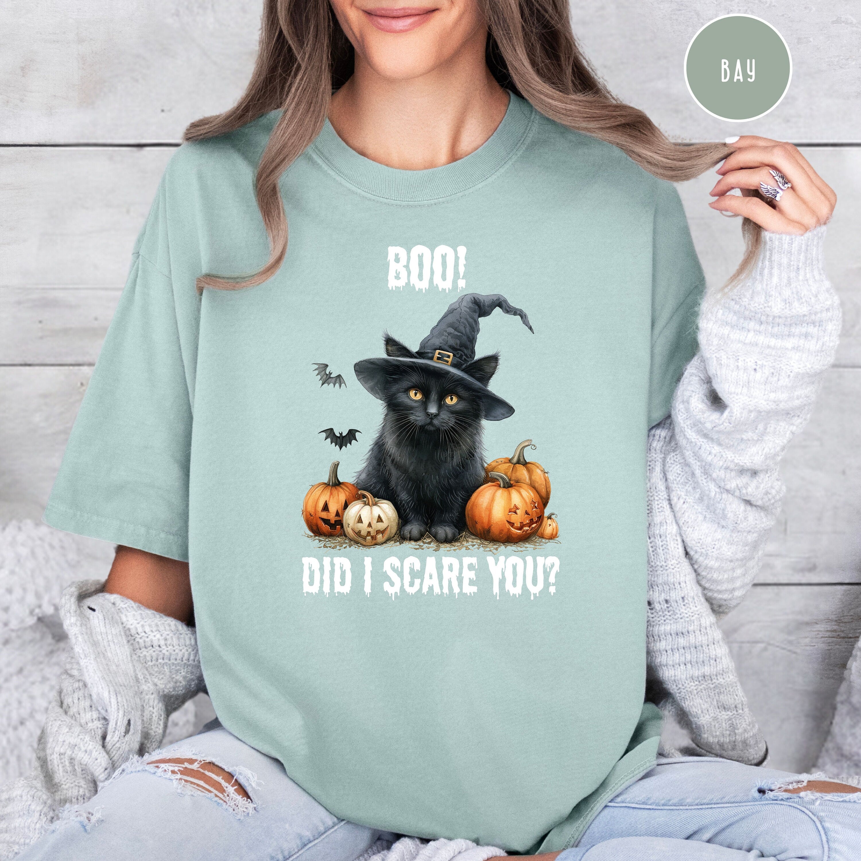 Funny Black Cat Comfort Colors® Halloween Tee Shirt, Boo Halloween Shirt, Cat Lover Halloween Gift Tee, Halloween Cute Cat Party Gift Shirt