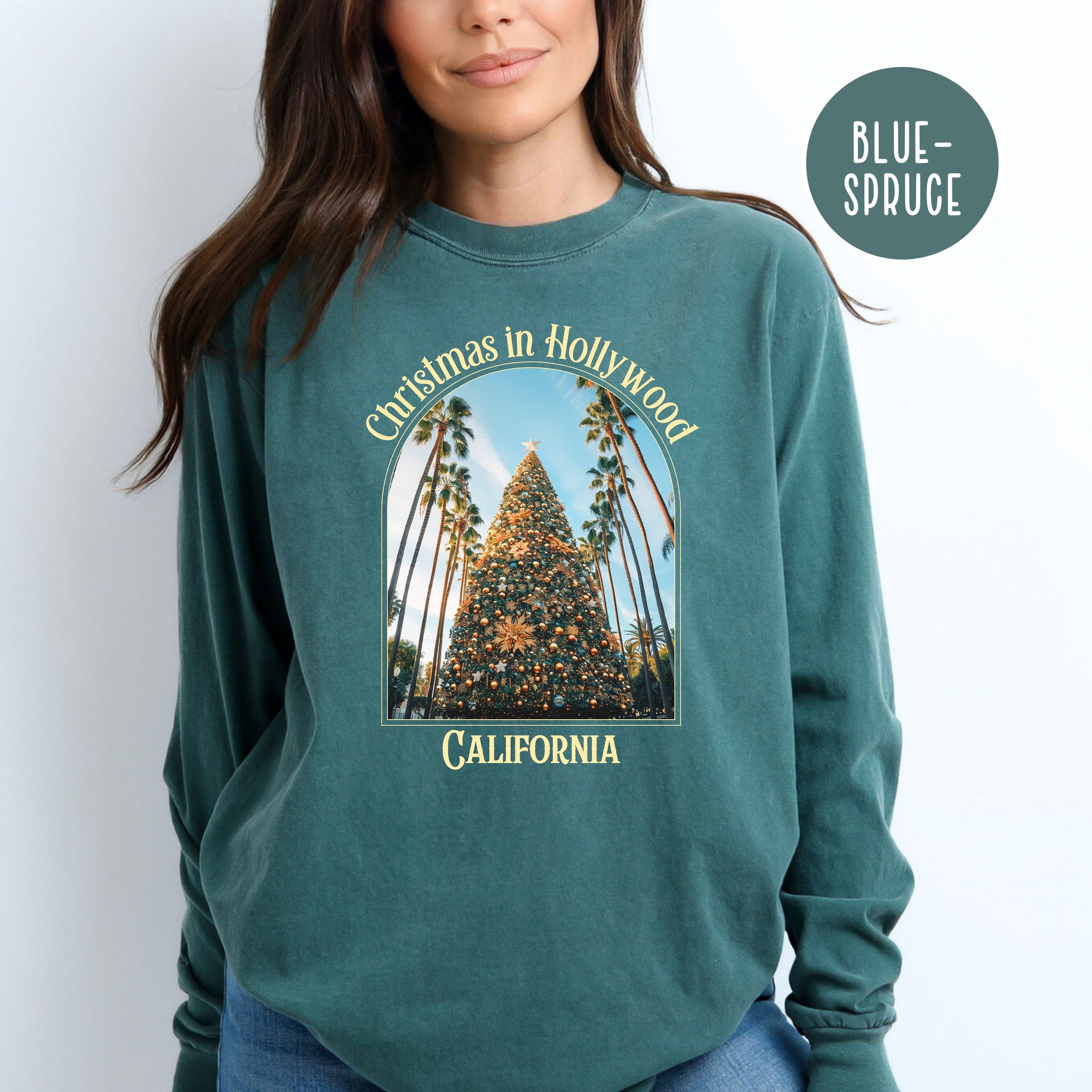 Hollywood California Christmas Comfort Colors® Long Sleeve, California Xmas Tree, Hollywood California Christmas Gift, California Xmas Tee