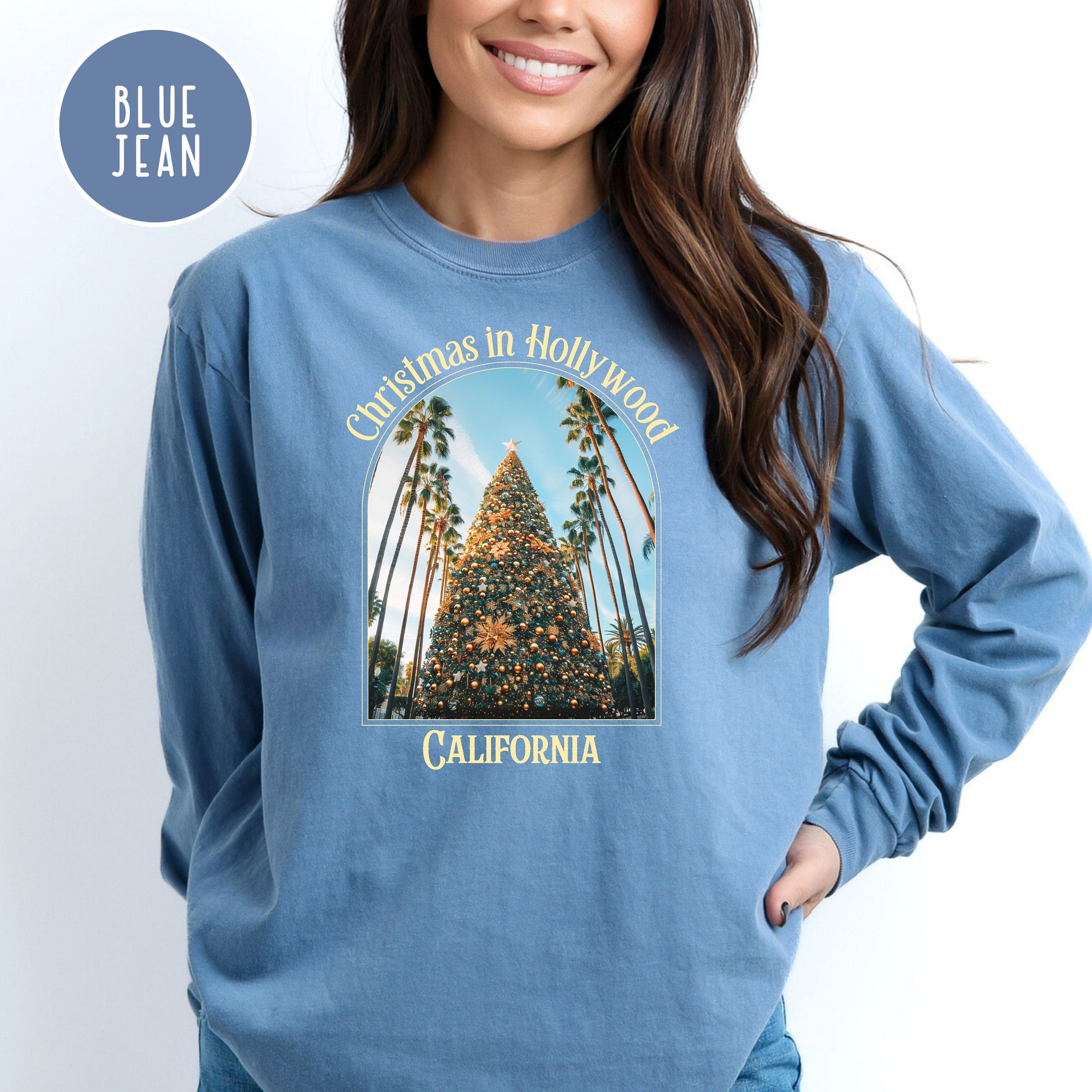 Hollywood California Christmas Comfort Colors® Long Sleeve, California Xmas Tree, Hollywood California Christmas Gift, California Xmas Tee