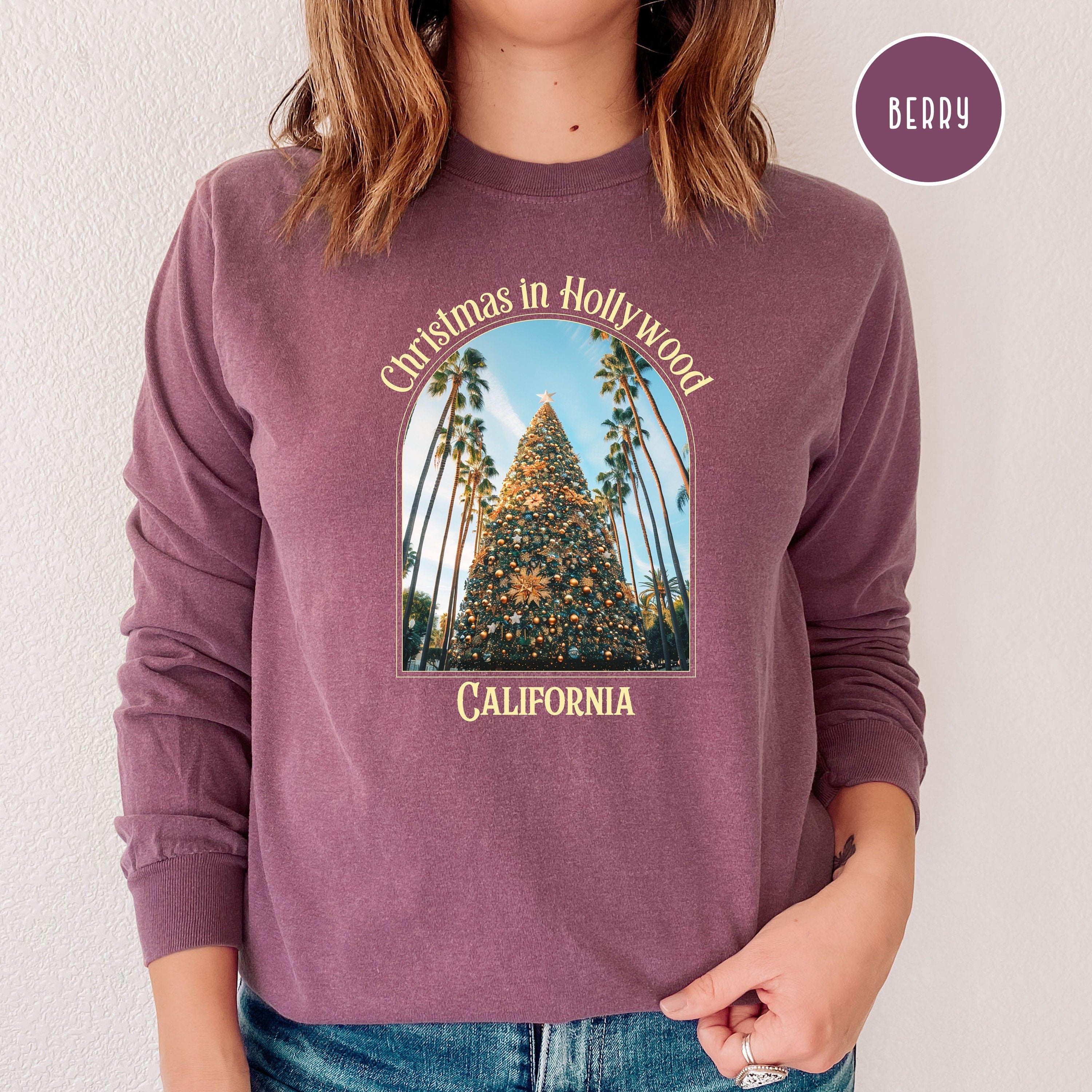 Hollywood California Christmas Comfort Colors® Long Sleeve, California Xmas Tree, Hollywood California Christmas Gift, California Xmas Tee