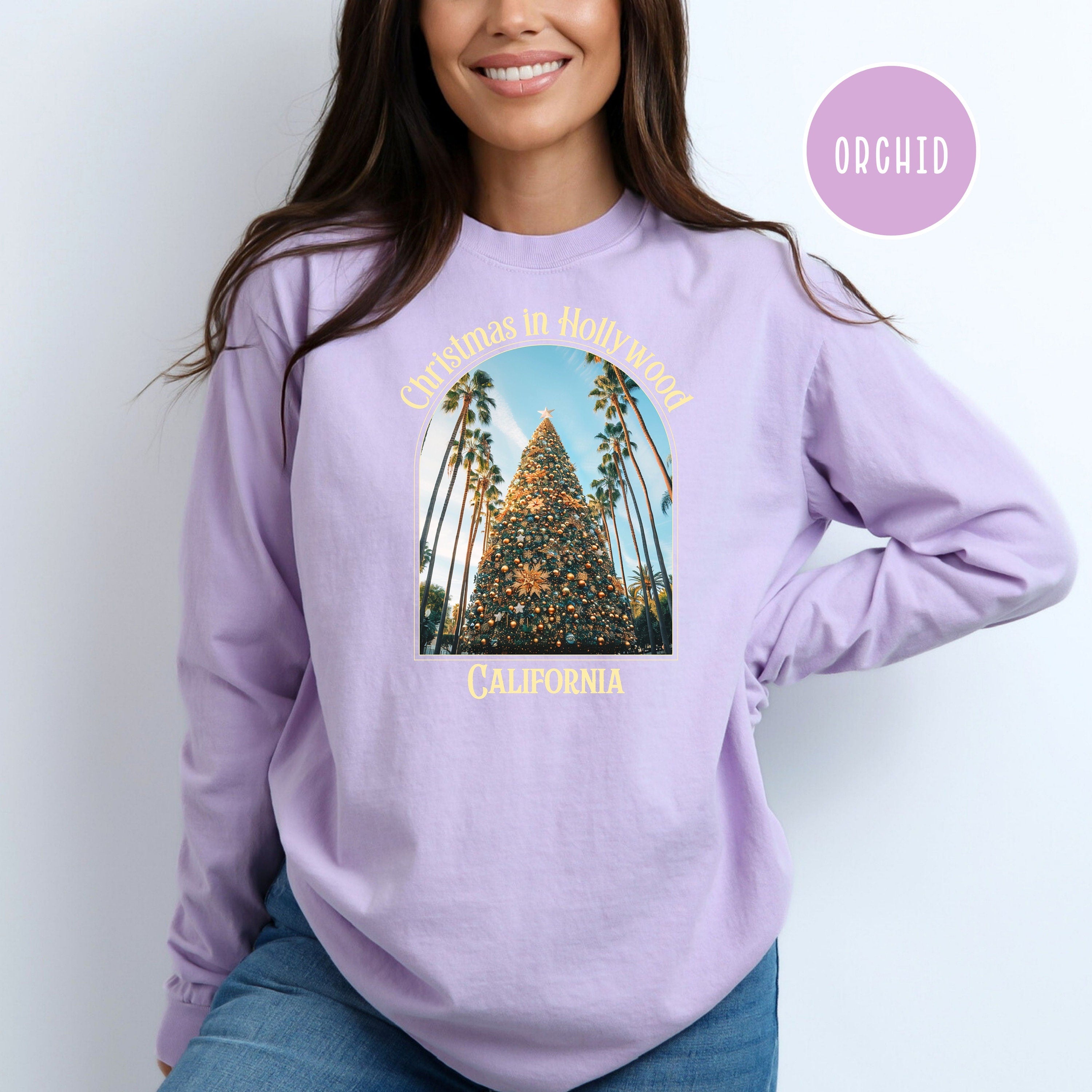 Hollywood California Christmas Comfort Colors® Long Sleeve, California Xmas Tree, Hollywood California Christmas Gift, California Xmas Tee