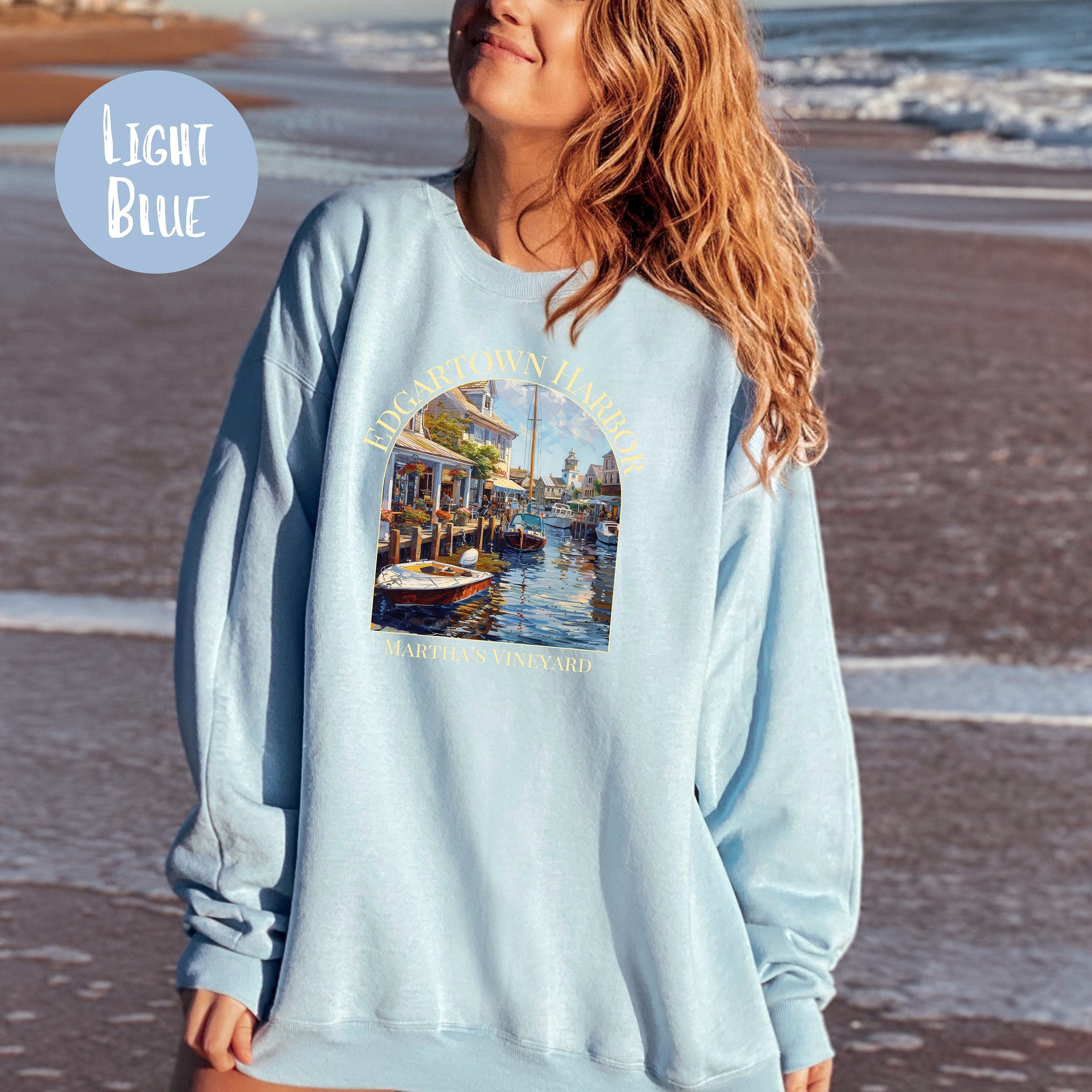 Martha's Vineyard Edgartown Harbor Gildan Unisex Sweatshirt, Martha's Vineyard Vacation Gift, Edgartown Harbor Boats Watercolor Sweatshirt