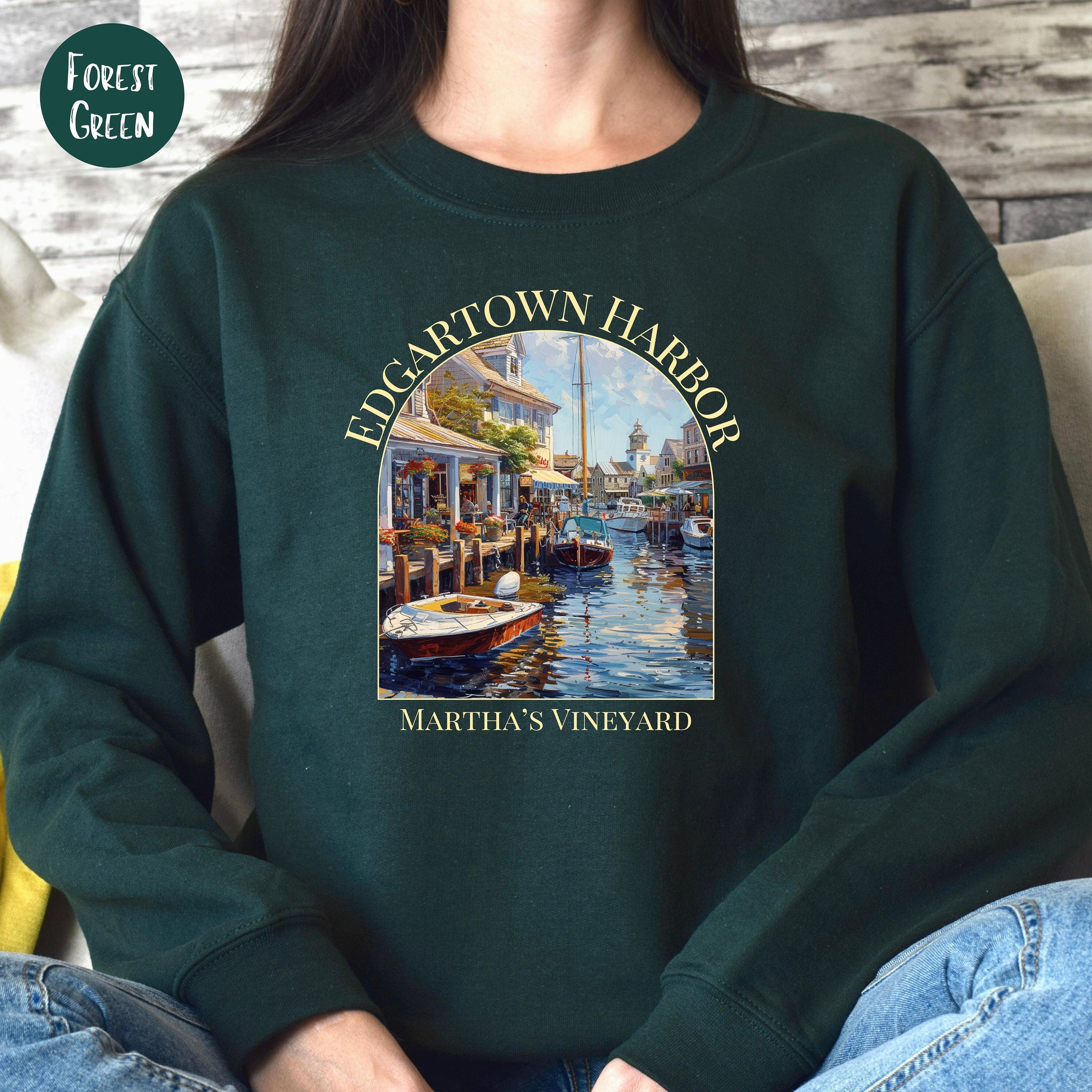 Martha's Vineyard Edgartown Harbor Gildan Unisex Sweatshirt, Martha's Vineyard Vacation Gift, Edgartown Harbor Boats Watercolor Sweatshirt