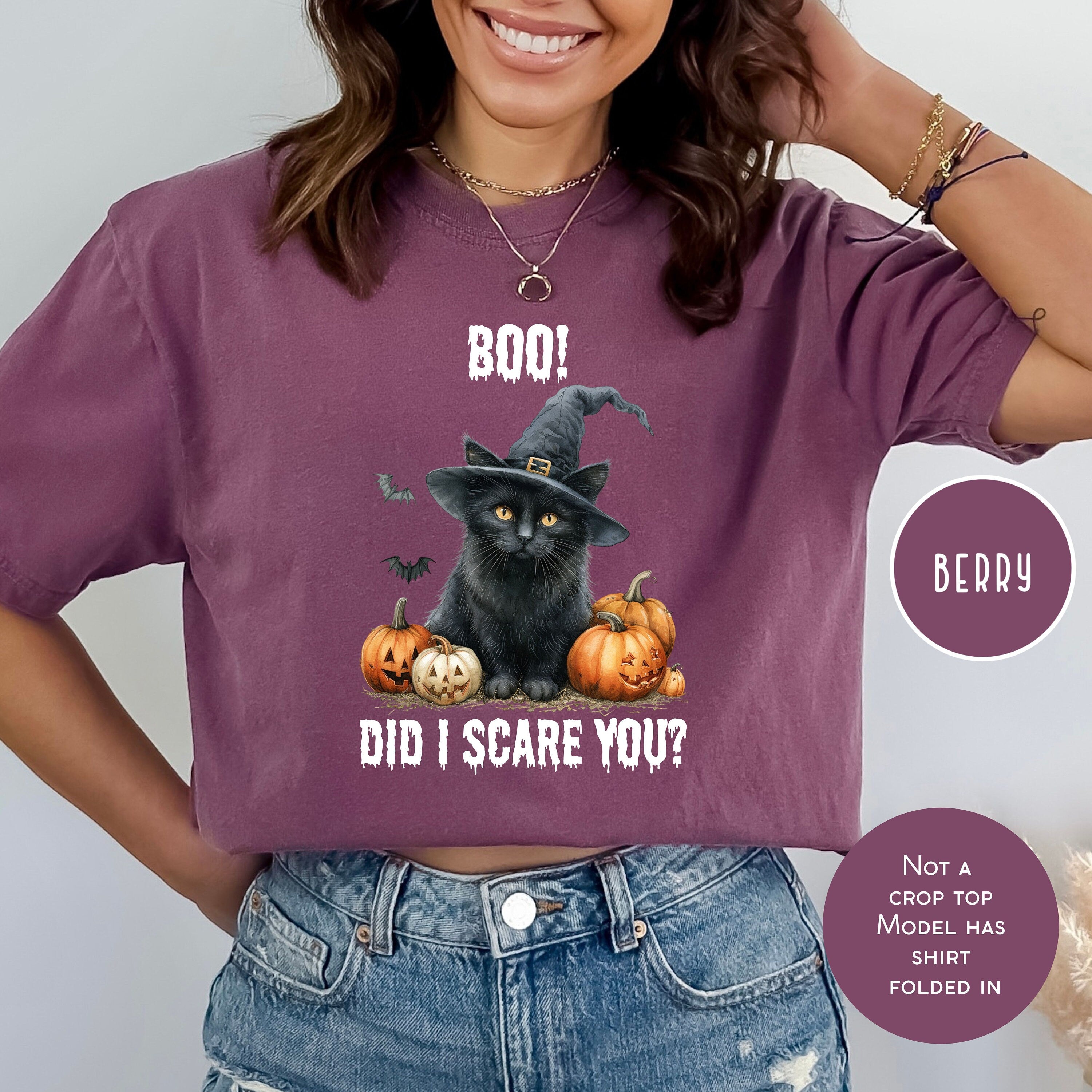 Funny Black Cat Comfort Colors® Halloween Tee Shirt, Boo Halloween Shirt, Cat Lover Halloween Gift Tee, Halloween Cute Cat Party Gift Shirt