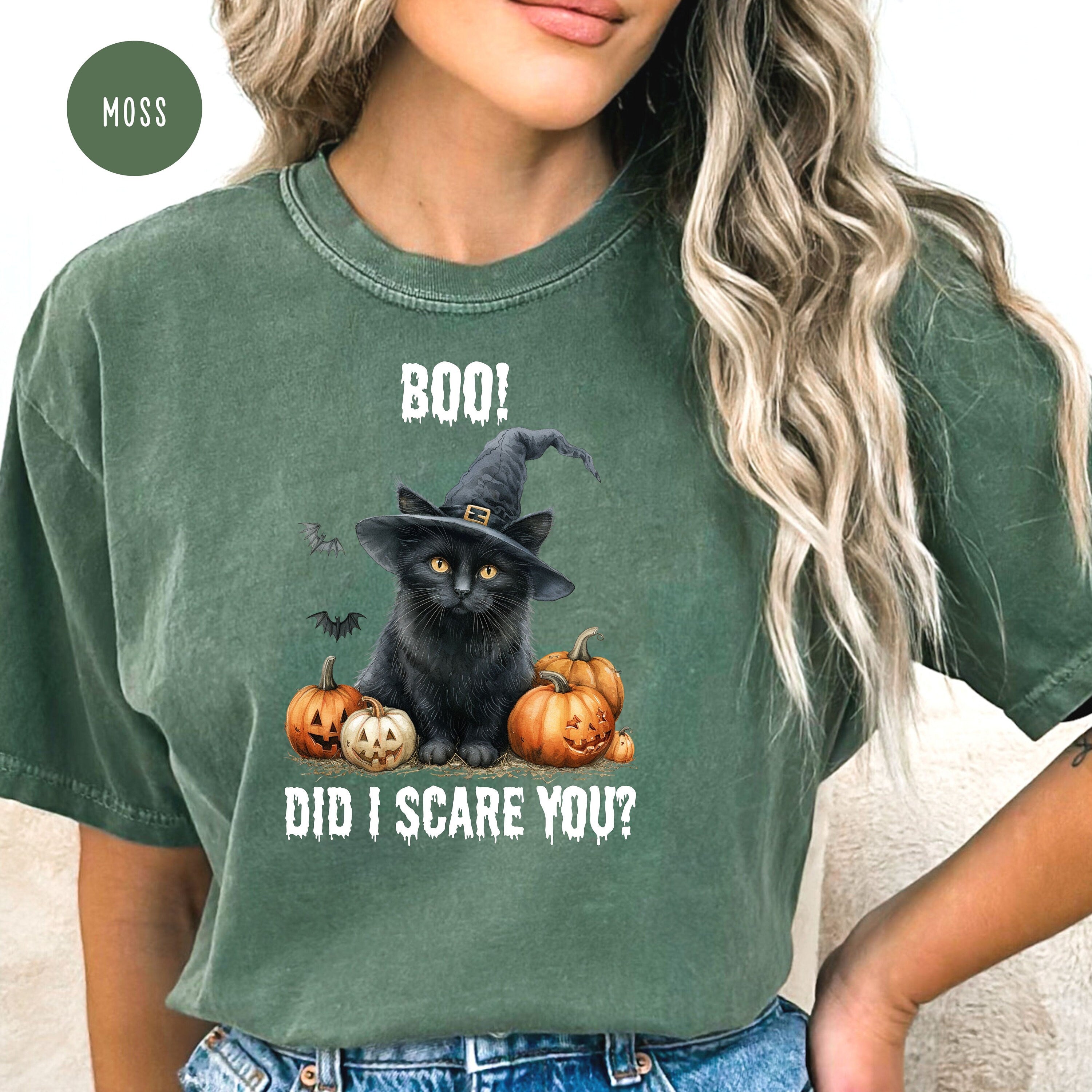 Funny Black Cat Comfort Colors® Halloween Tee Shirt, Boo Halloween Shirt, Cat Lover Halloween Gift Tee, Halloween Cute Cat Party Gift Shirt