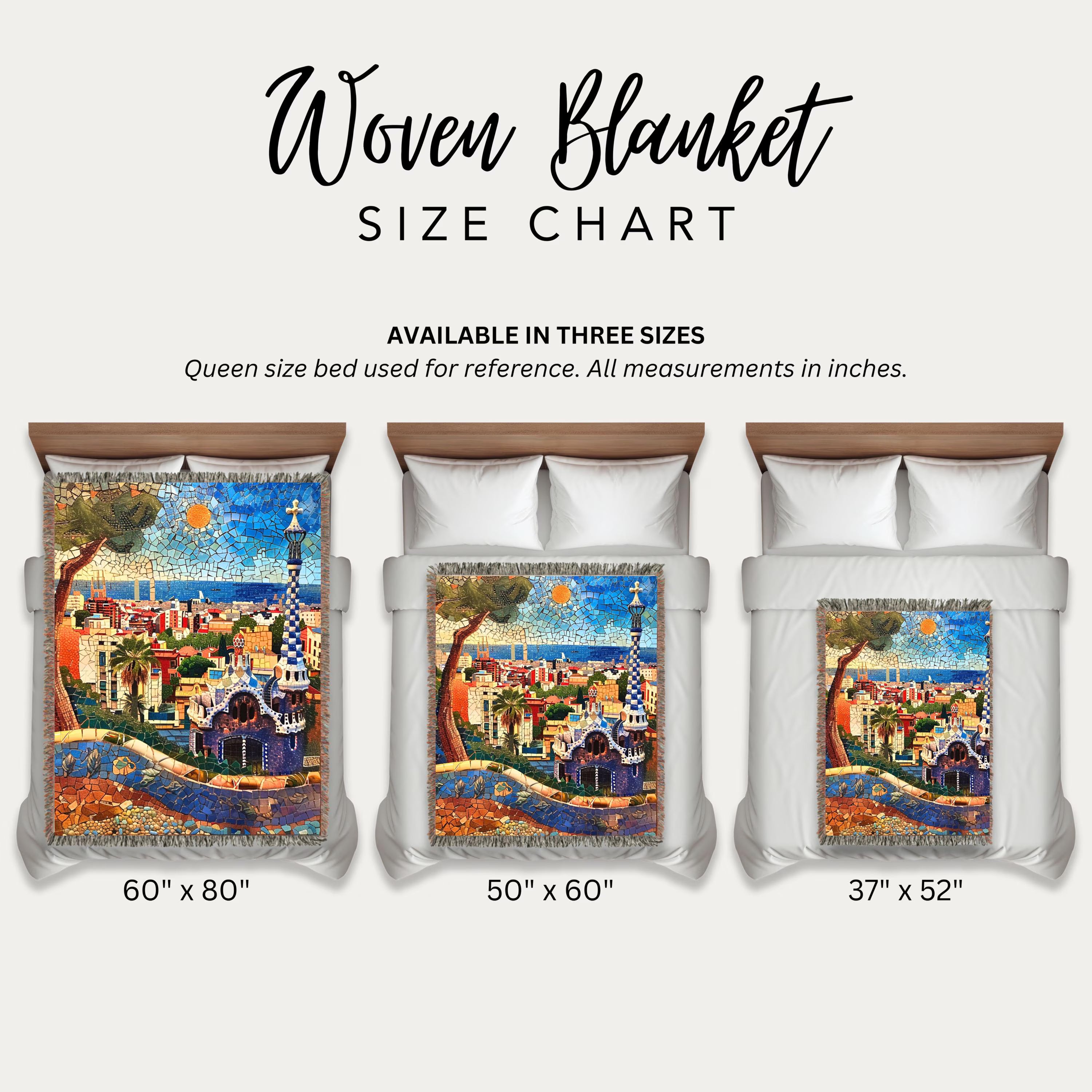 Barcelona Spain Mosaic Park Guell Woven Blanket